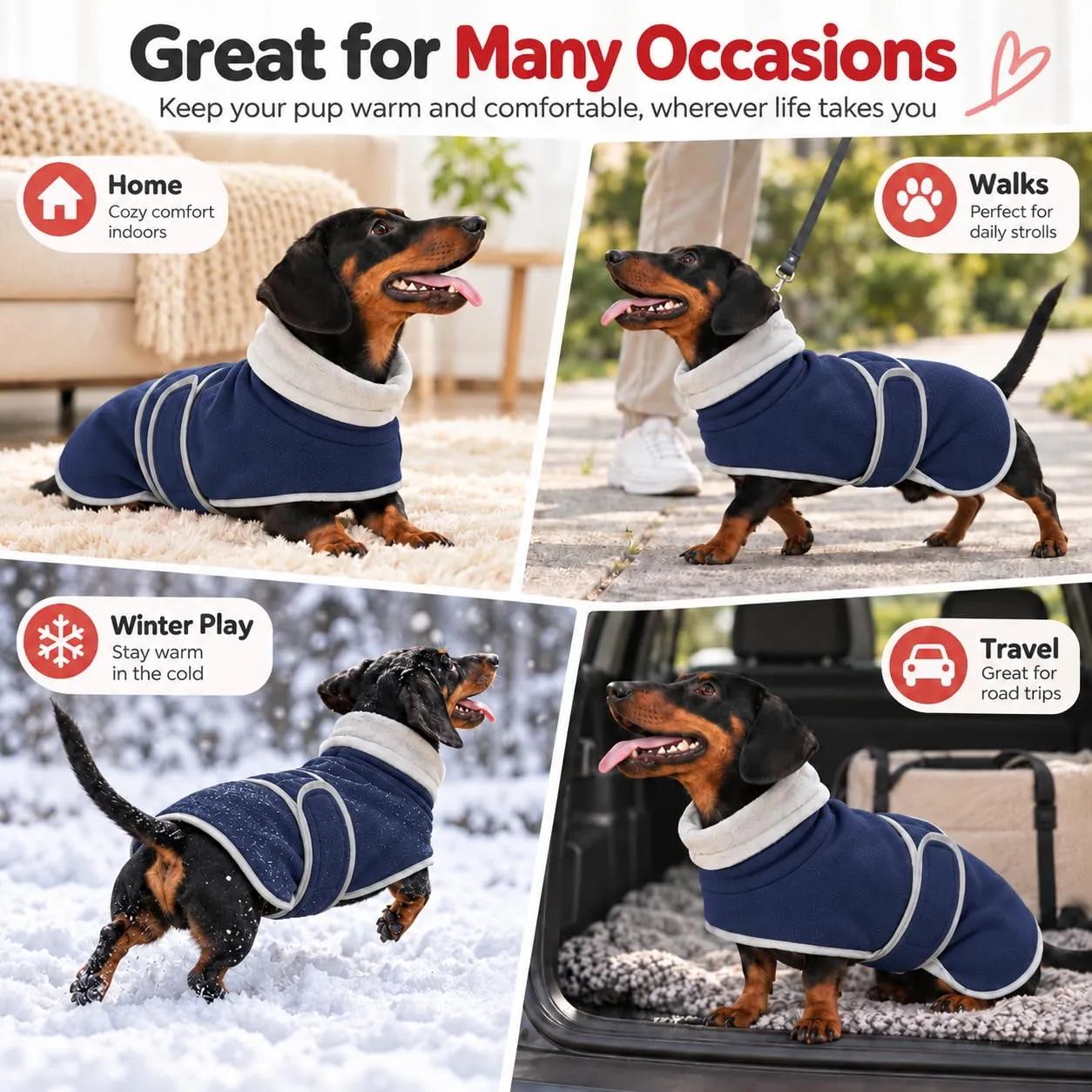 Morezi Cappotto Per Cani Con Pettorina Invernale Per Teckel, Navy, M - immagine 8