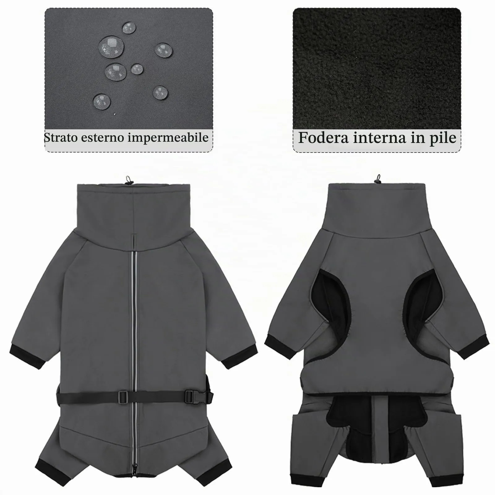Cyponpy Cappotto Impermeabile per Cani con Maniche Lunghe, Fodera in Pile e Strisce Riflettenti - immagine 3