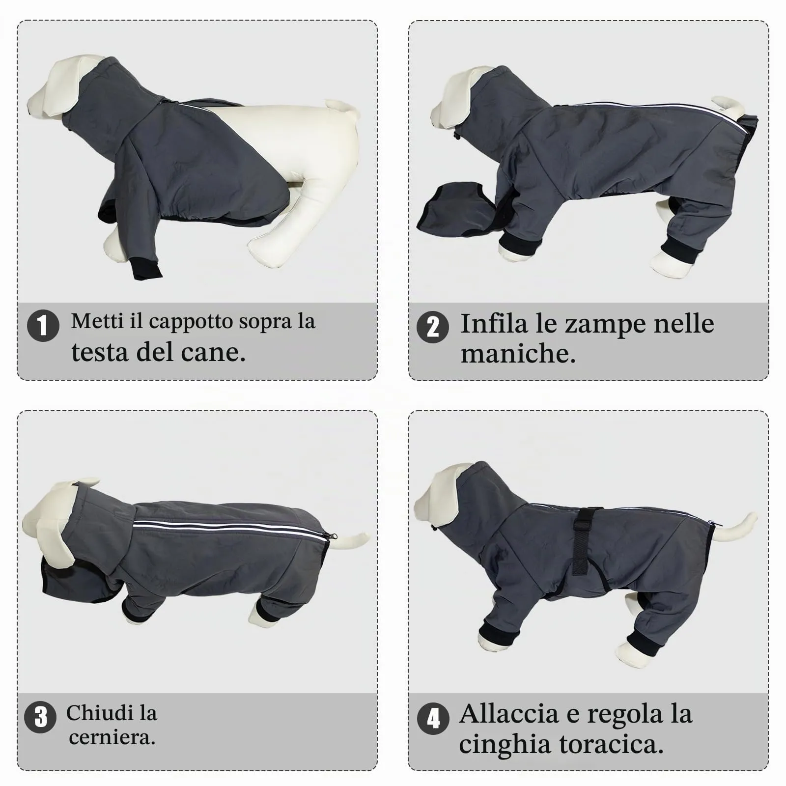 Cyponpy Cappotto Impermeabile per Cani con Maniche Lunghe, Fodera in Pile e Strisce Riflettenti - immagine 7