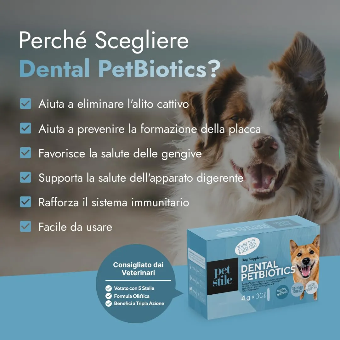 Petstile Dental PetBiotics Integratore Naturale per la Salute Orale dei Cani, Polvere con Probiotici ed Erbe, 6x 120 g - immagine 3