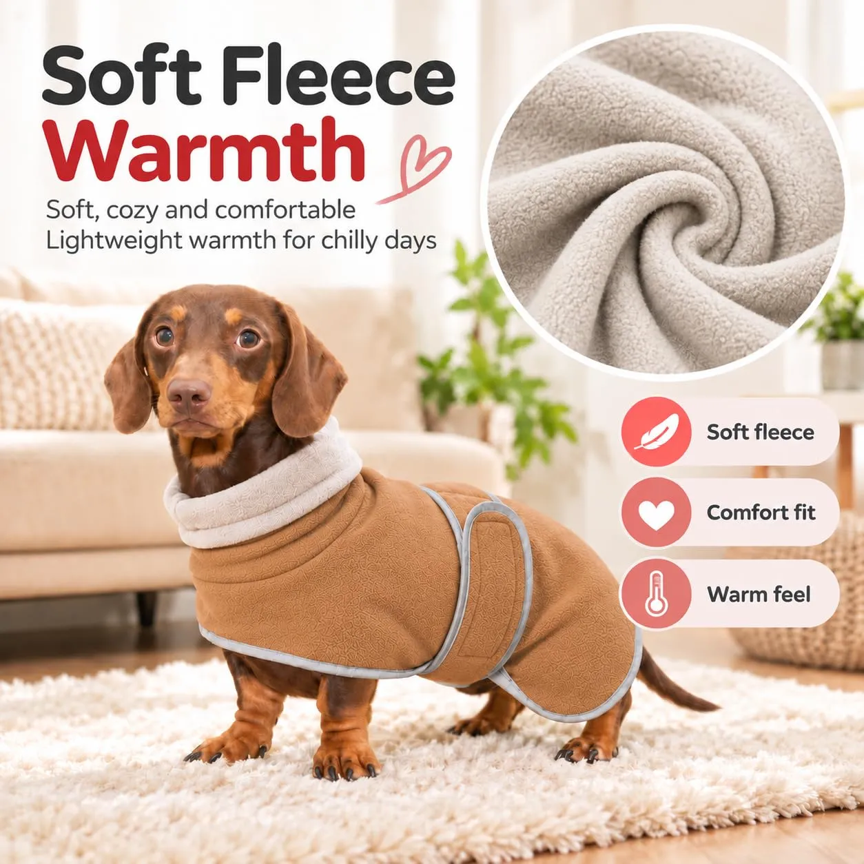 Morezi Abbigliamento Invernale per Cani in Pile di Lana, Marrone, L - immagine 2