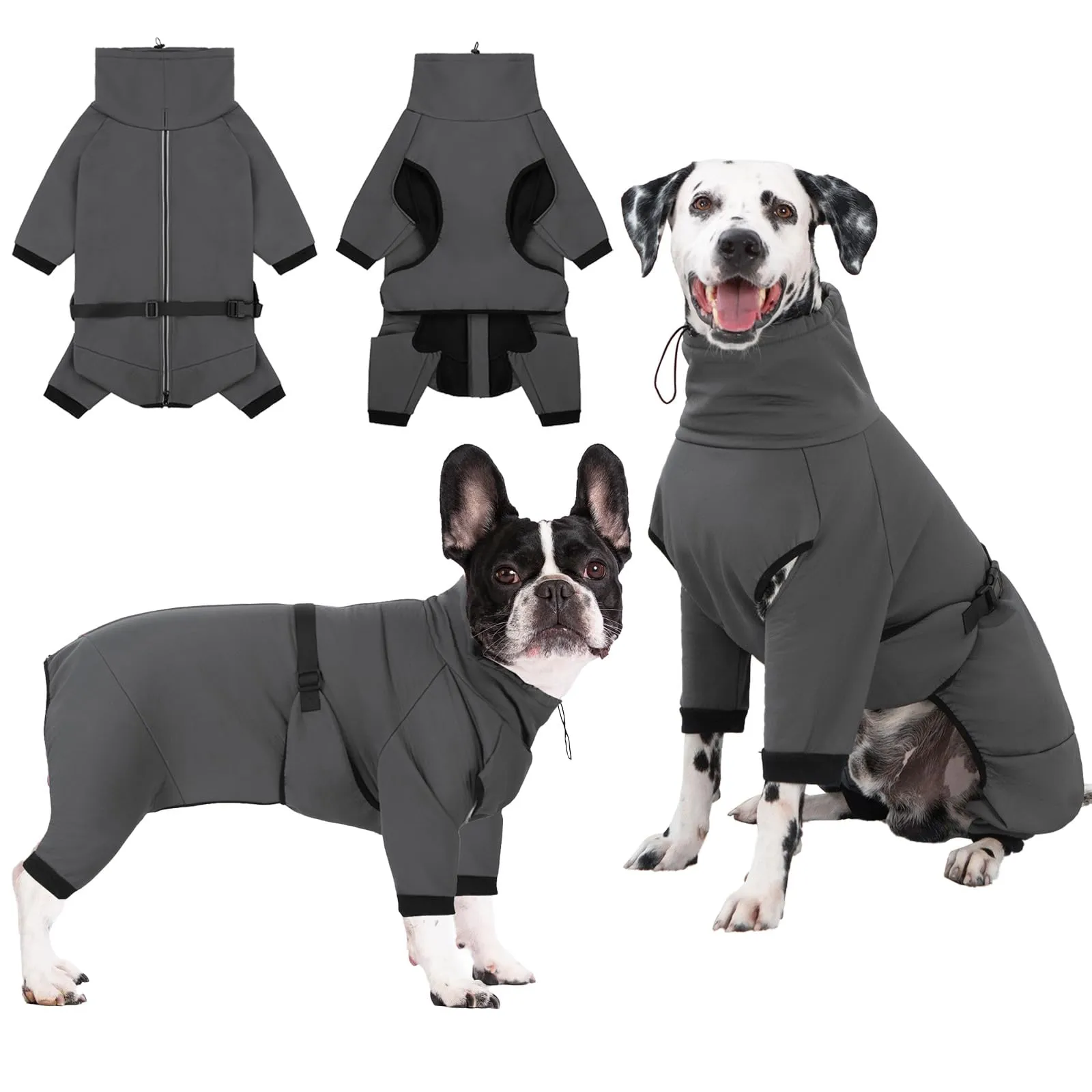 Cyponpy Cappotto Impermeabile per Cani con Fodera in Pile e Strisce Riflettenti, Grigio - immagine 1