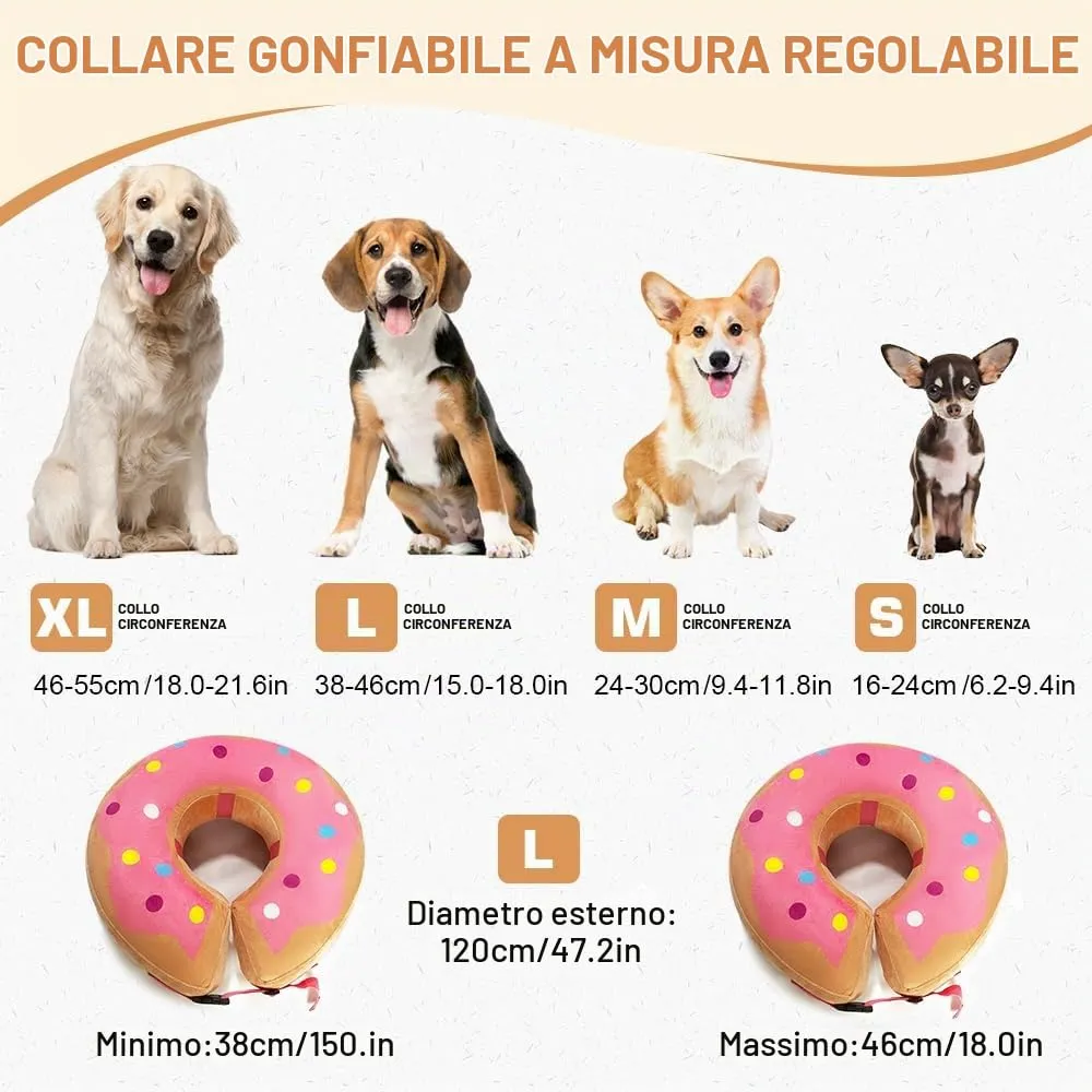 HMCEY Collare Protettivo Gonfiabile per Cani e Gatti, Morbido per Post Operazione, Regolabile, Rosa - L - immagine 2