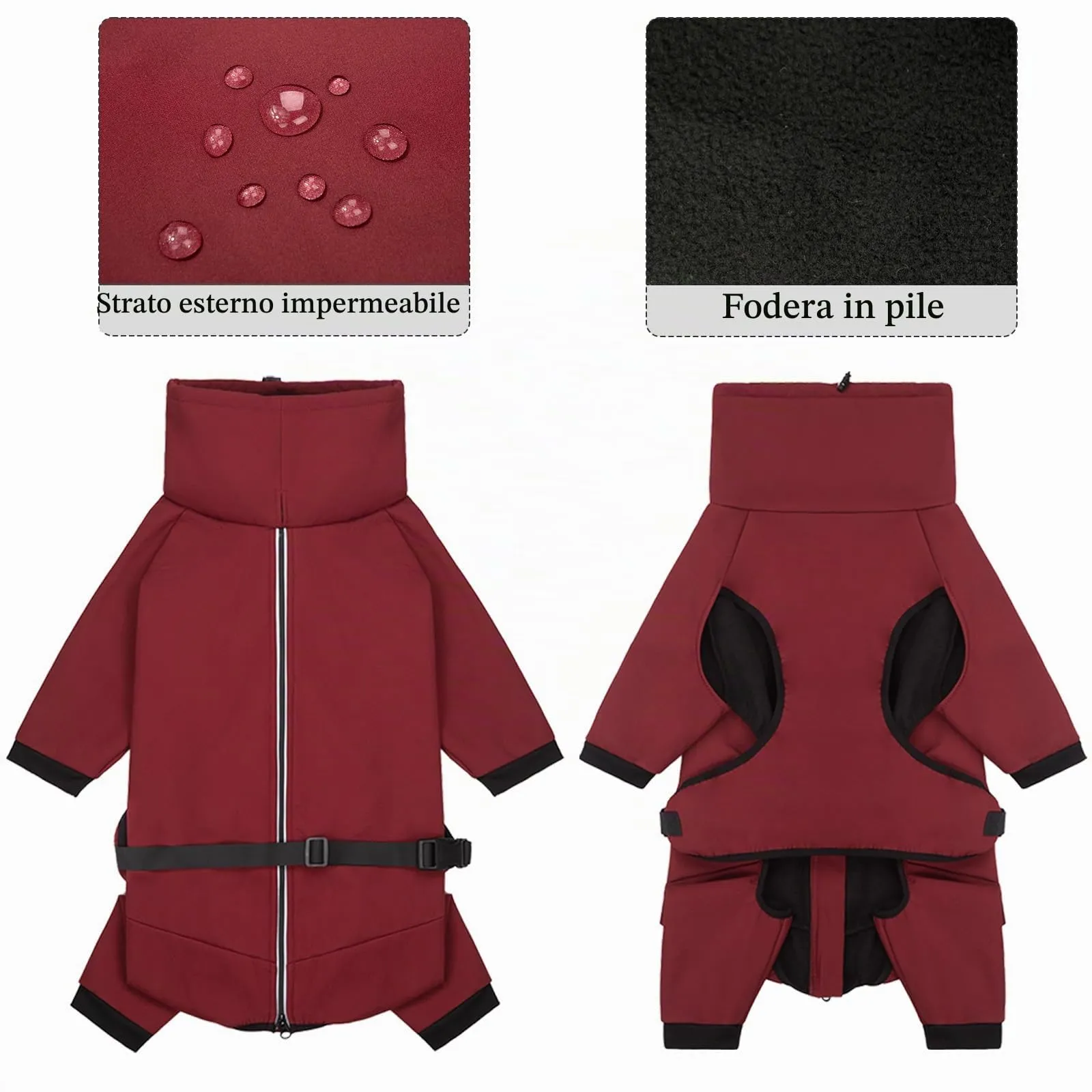 Cyponpy Cappotto Impermeabile per Cane con Fodera in Pile e Strisce Riflettenti - immagine 3
