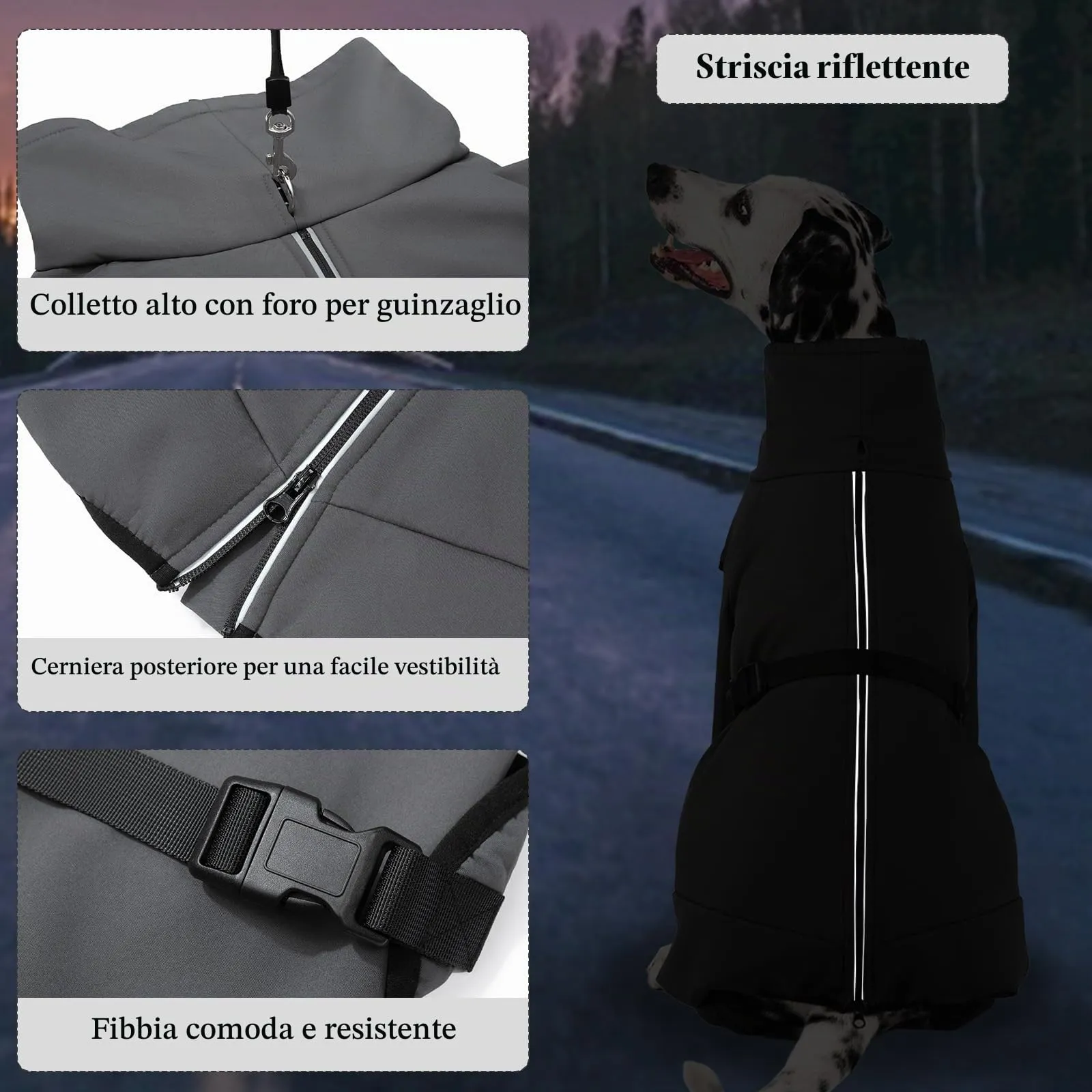 Cyponpy Cappotto Impermeabile per Cani con Fodera in Pile e Strisce Riflettenti, Giubbotto Invernale con Maniche Lunghe - immagine 4
