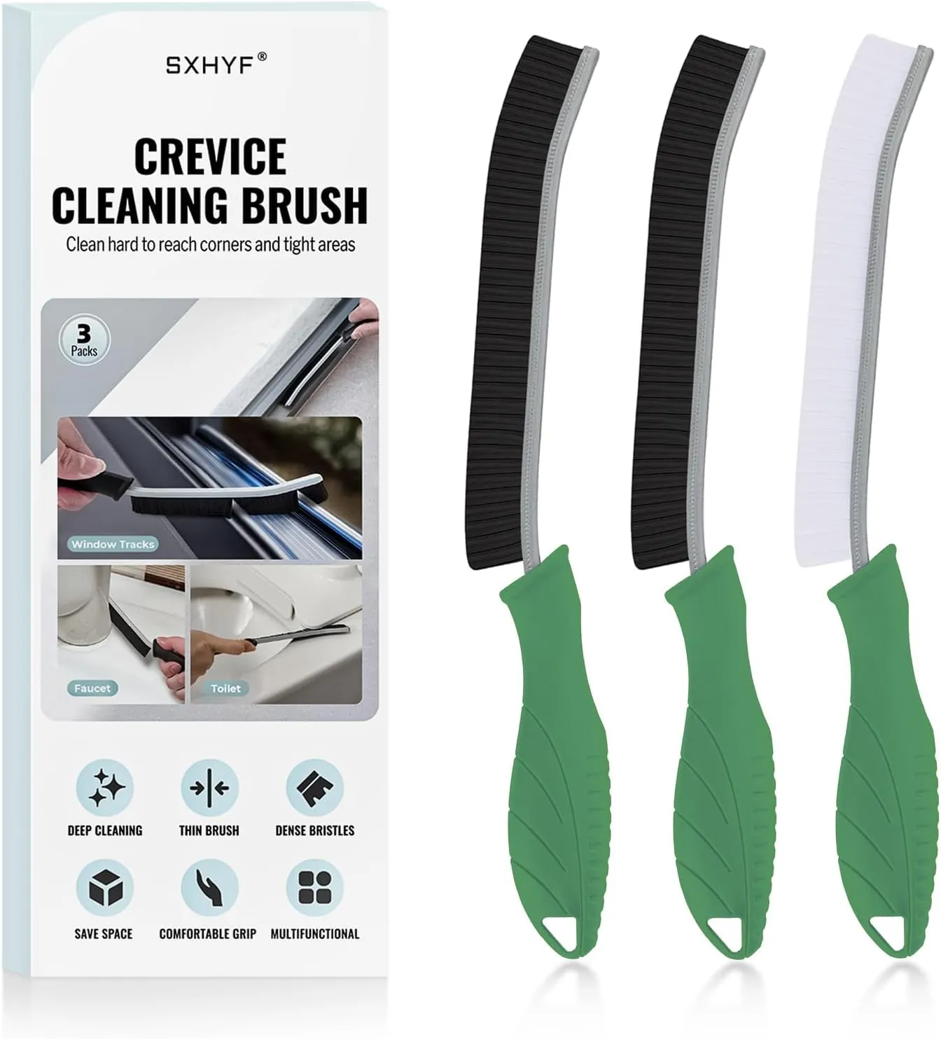 SXhyf Spazzole per Pulizia Fughe e Fessure, Setole Dure, Set da 3 pezzi - immagine 1