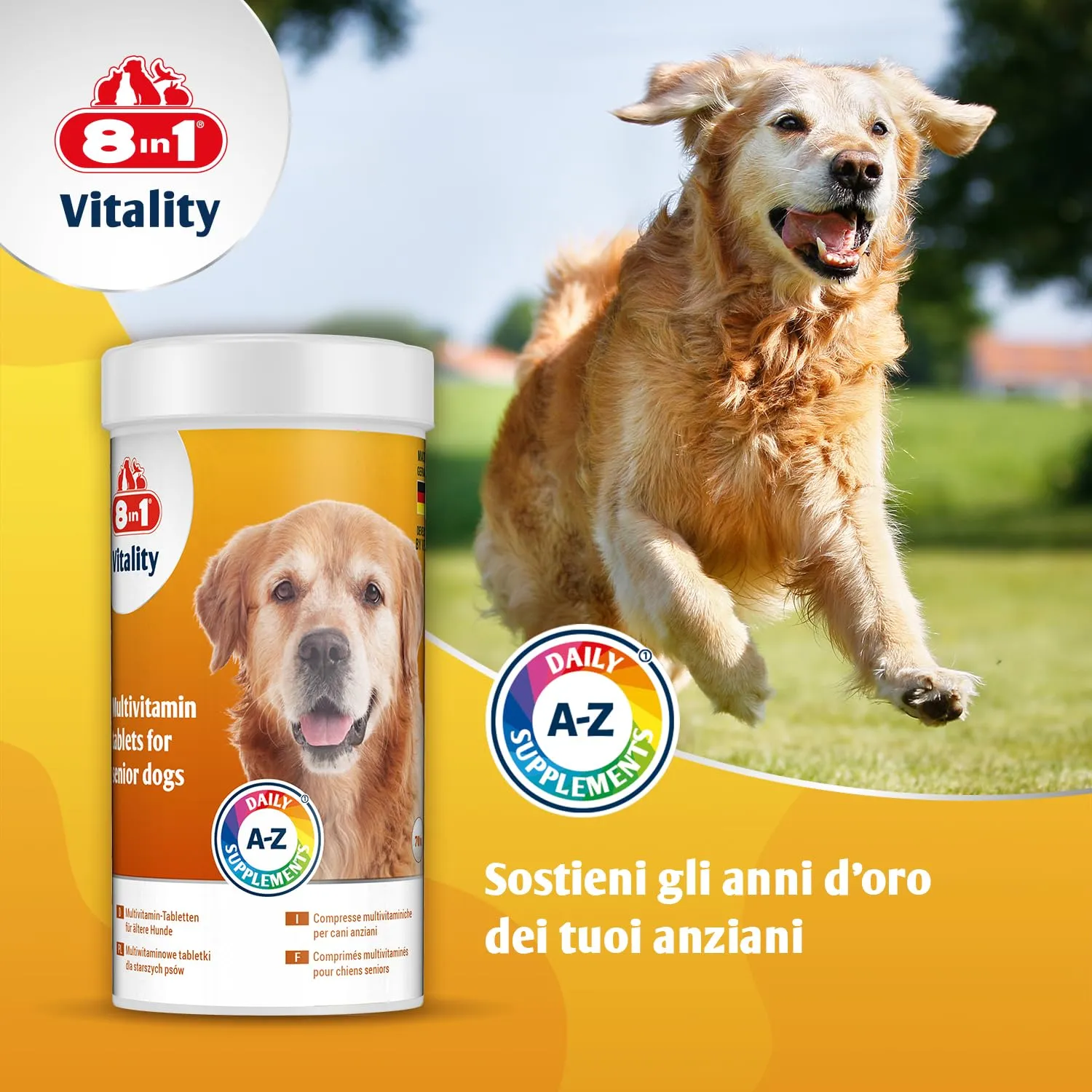 8in1 Vitamine per Cani Senior - Integratore Multivitaminico, 70 Compresse - immagine 2