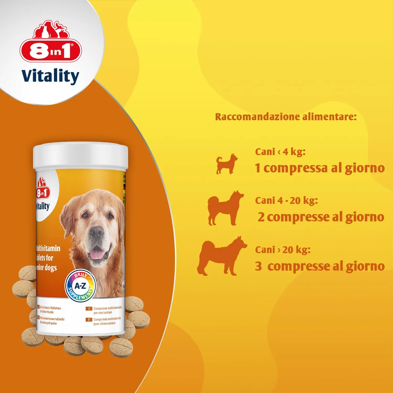 8in1 Vitamine per Cani Senior - Integratore Multivitaminico, 70 Compresse - immagine 5
