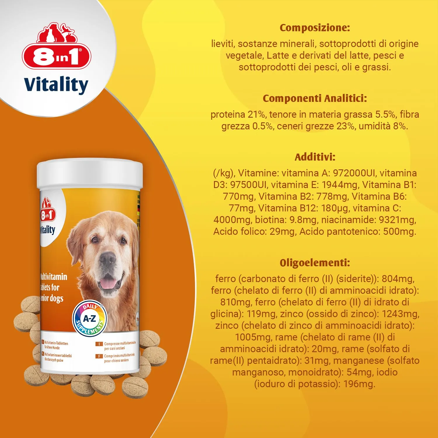8in1 Vitamine per Cani Senior - Integratore Multivitaminico, 70 Compresse - immagine 10