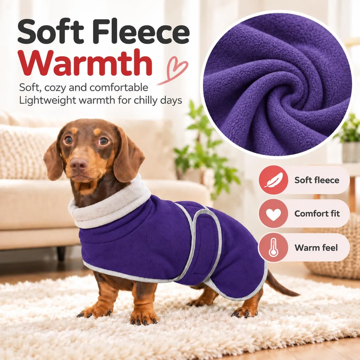 Morezi Abbigliamento Invernale per Cani, Imbottitura in Pile di Lana, Morado, M - immagine 2