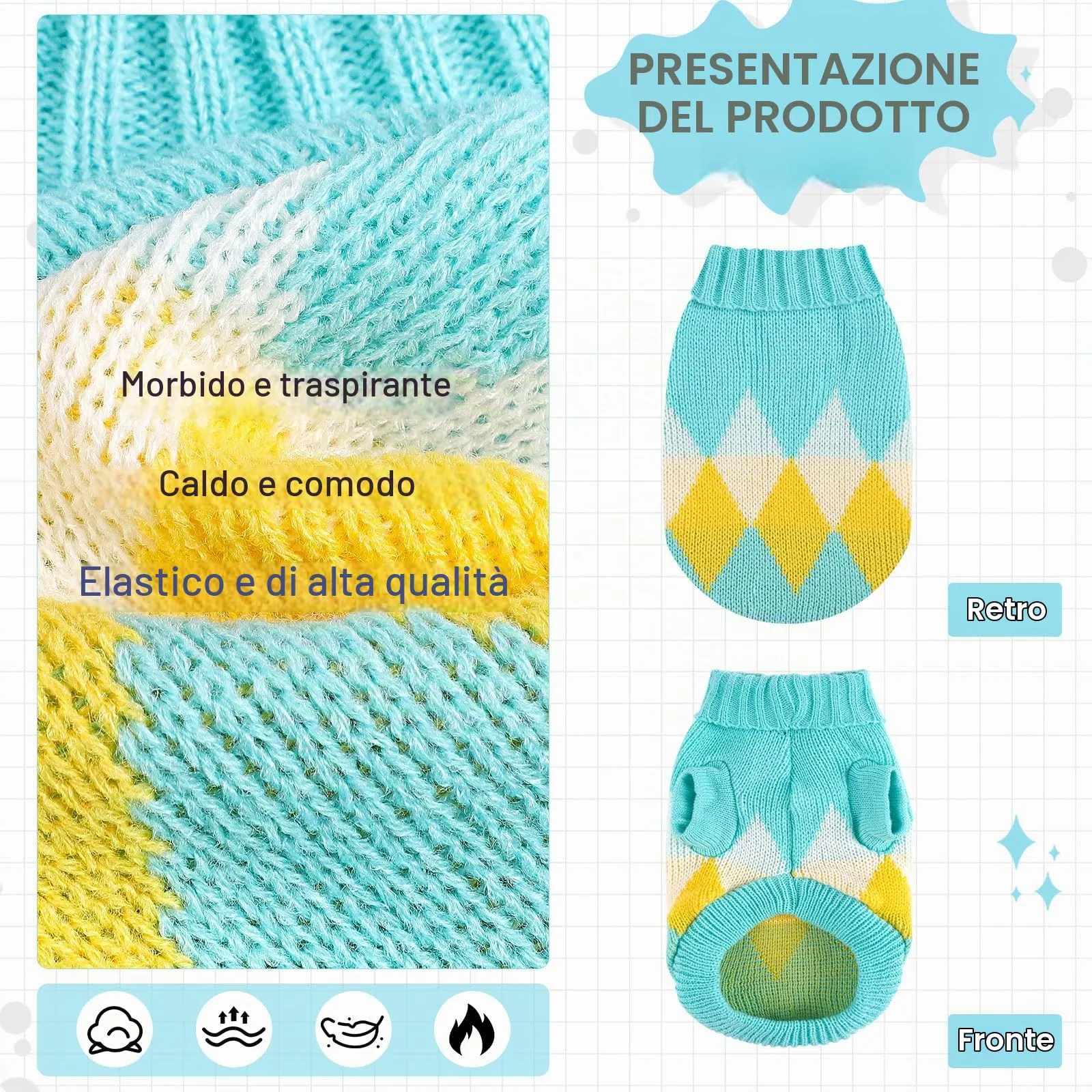 Vixpyzz Maglione Lavorato a Maglia per Cani di Piccola Taglia e Gatti, XX-Small, Blu - immagine 2