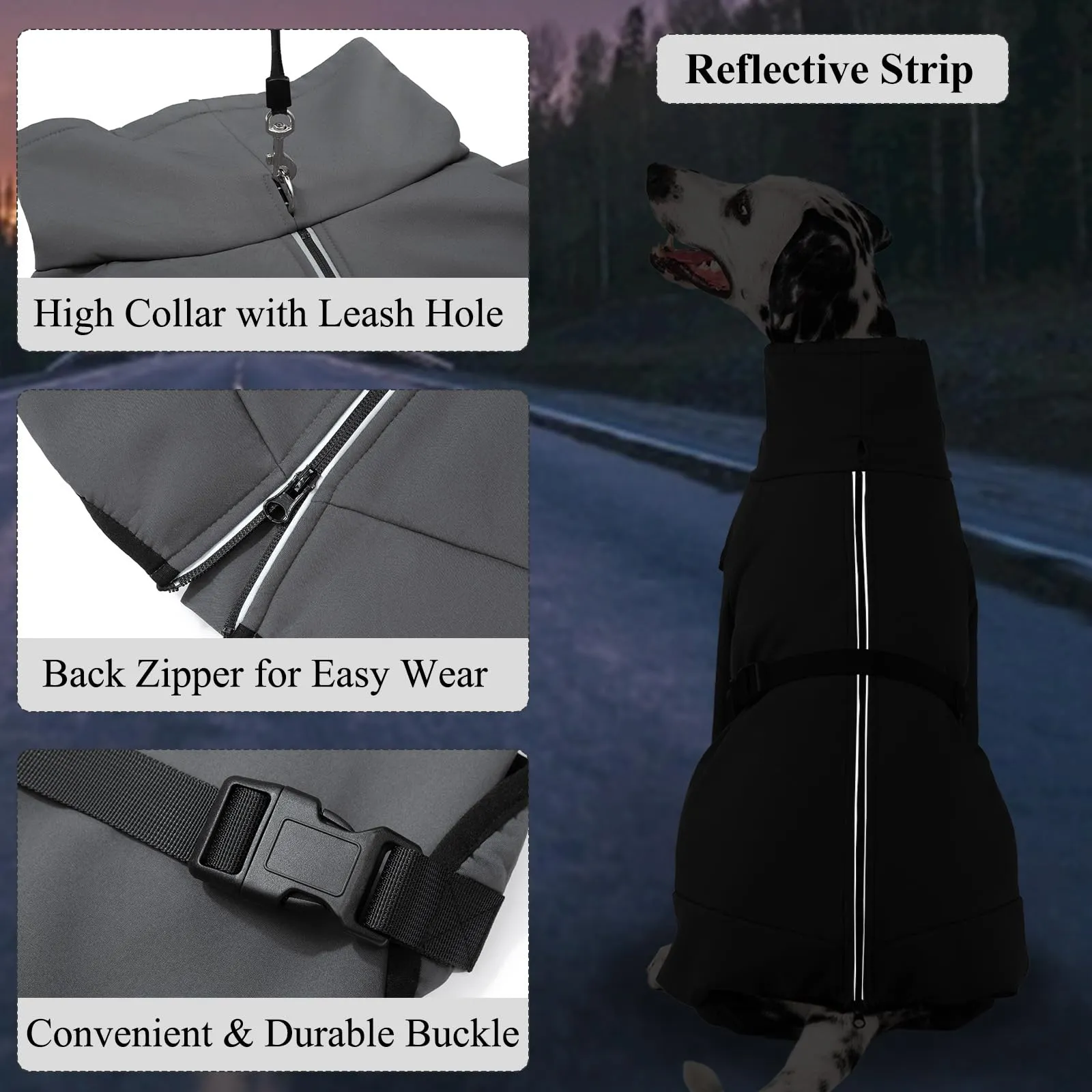 Cyponpy Cappotto Impermeabile per Cani con Fodera in Pile e Strisce Riflettenti, Grigio - immagine 4
