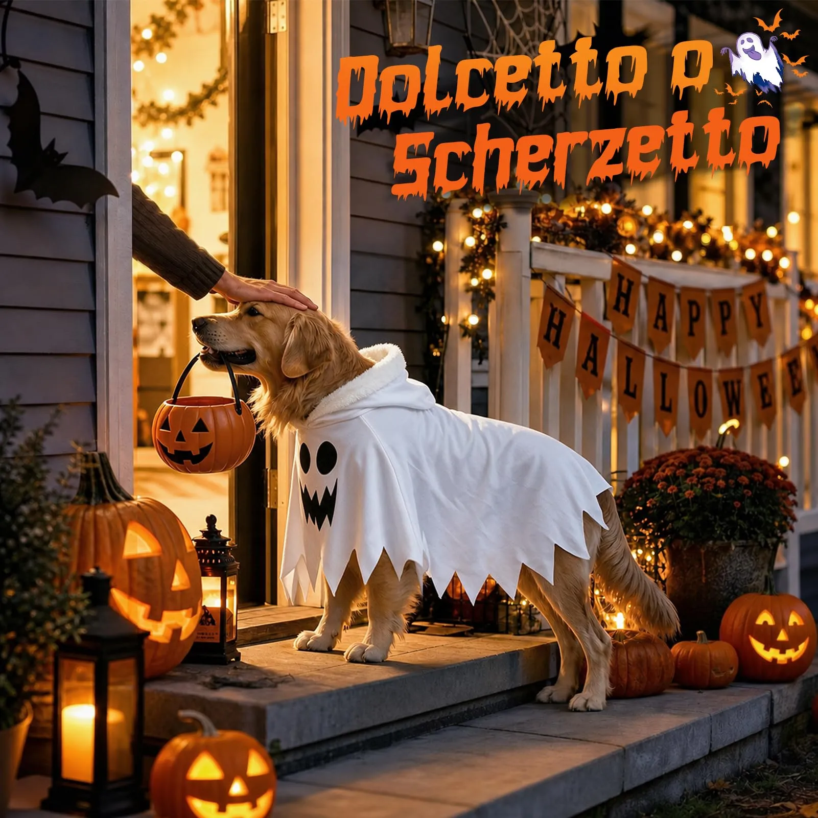 MELLIEX Costume di Halloween per Cane, Mantello da Fantasma Bianco con Cappuccio - immagine 4