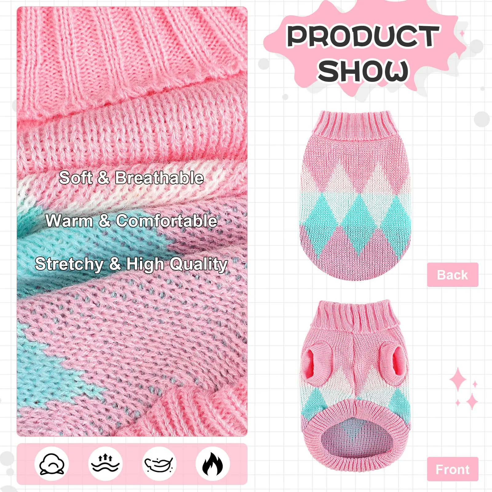 Vixpyzz Maglione a maglia per cani di piccola taglia, XS, Rosa - immagine 2