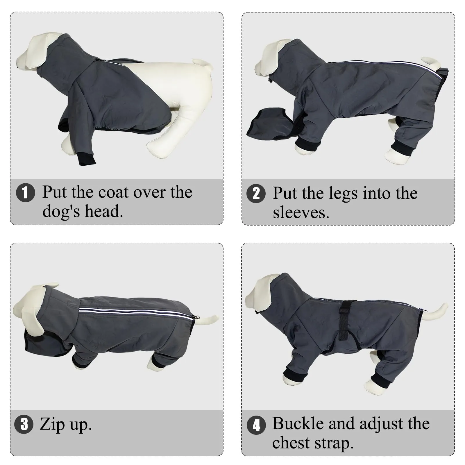Cyponpy Cappotto Impermeabile per Cani con Fodera in Pile e Strisce Riflettenti, Grigio - immagine 7