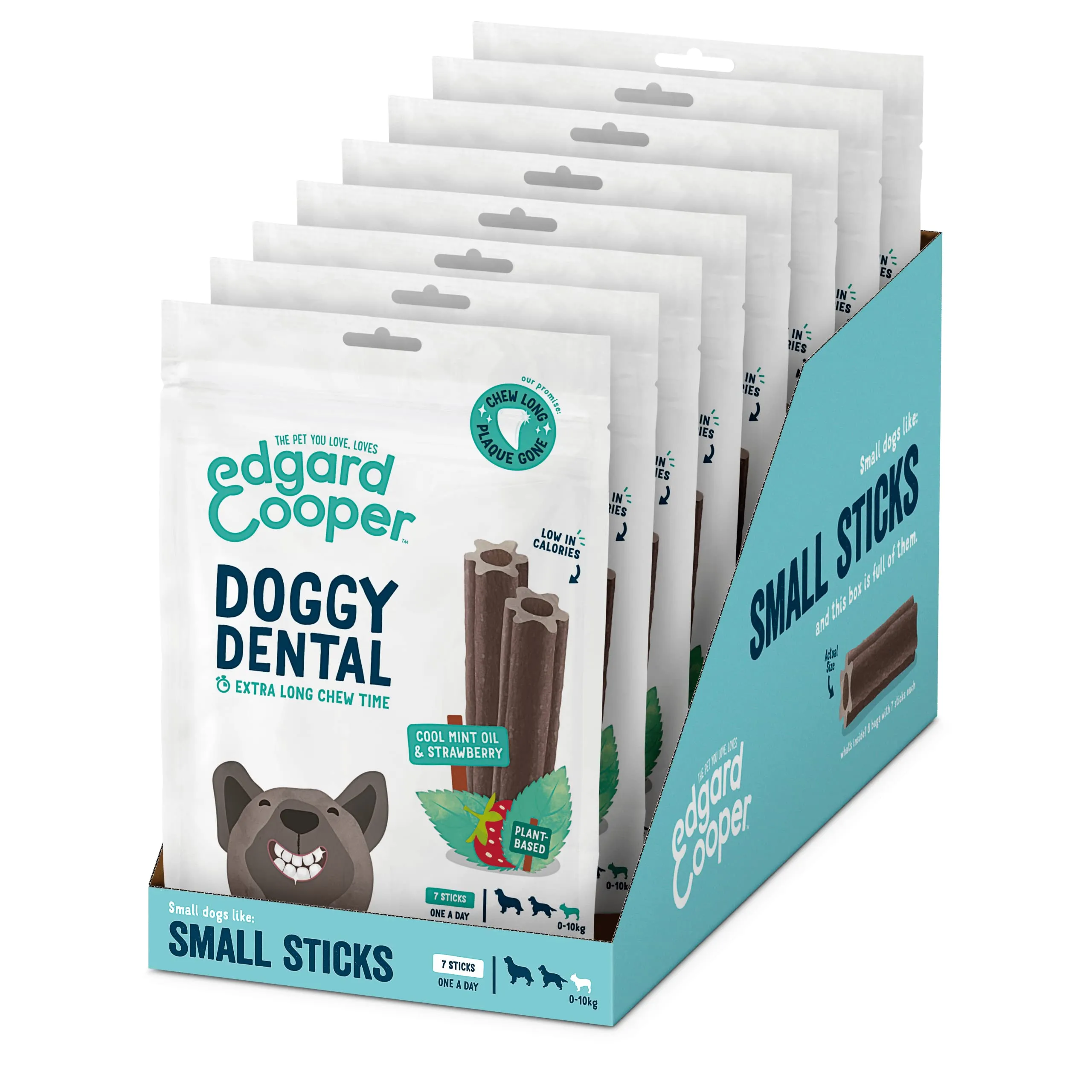 Edgard & Cooper Snack Dentali per Cane, Menta e Fragola, Piccolo, 8x7 Bastoncini - immagine 1