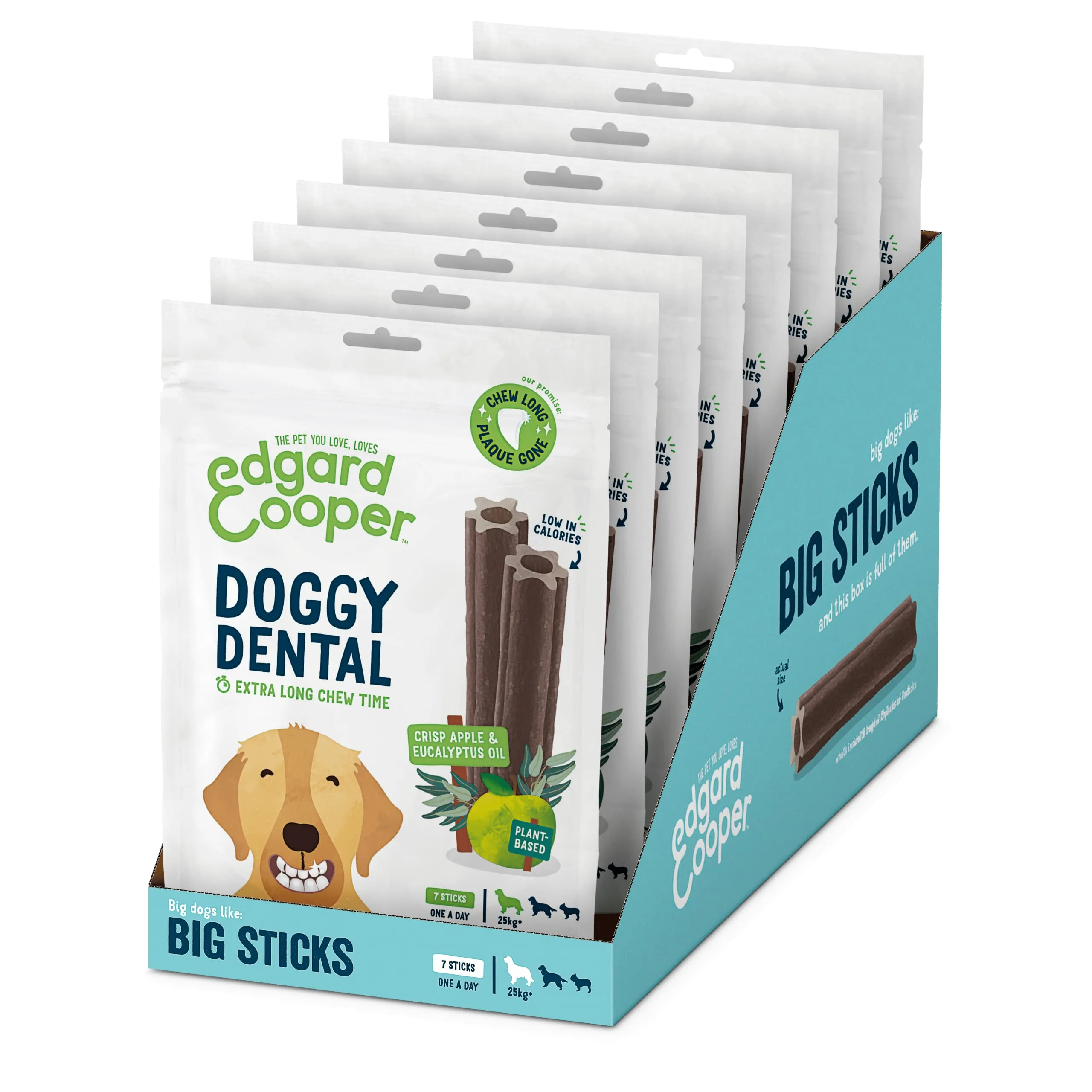 Edgard & Cooper Snack Stick Dentali Naturali per Cane, Mela e Eucalipto, Grandi, 8x7g - immagine 1