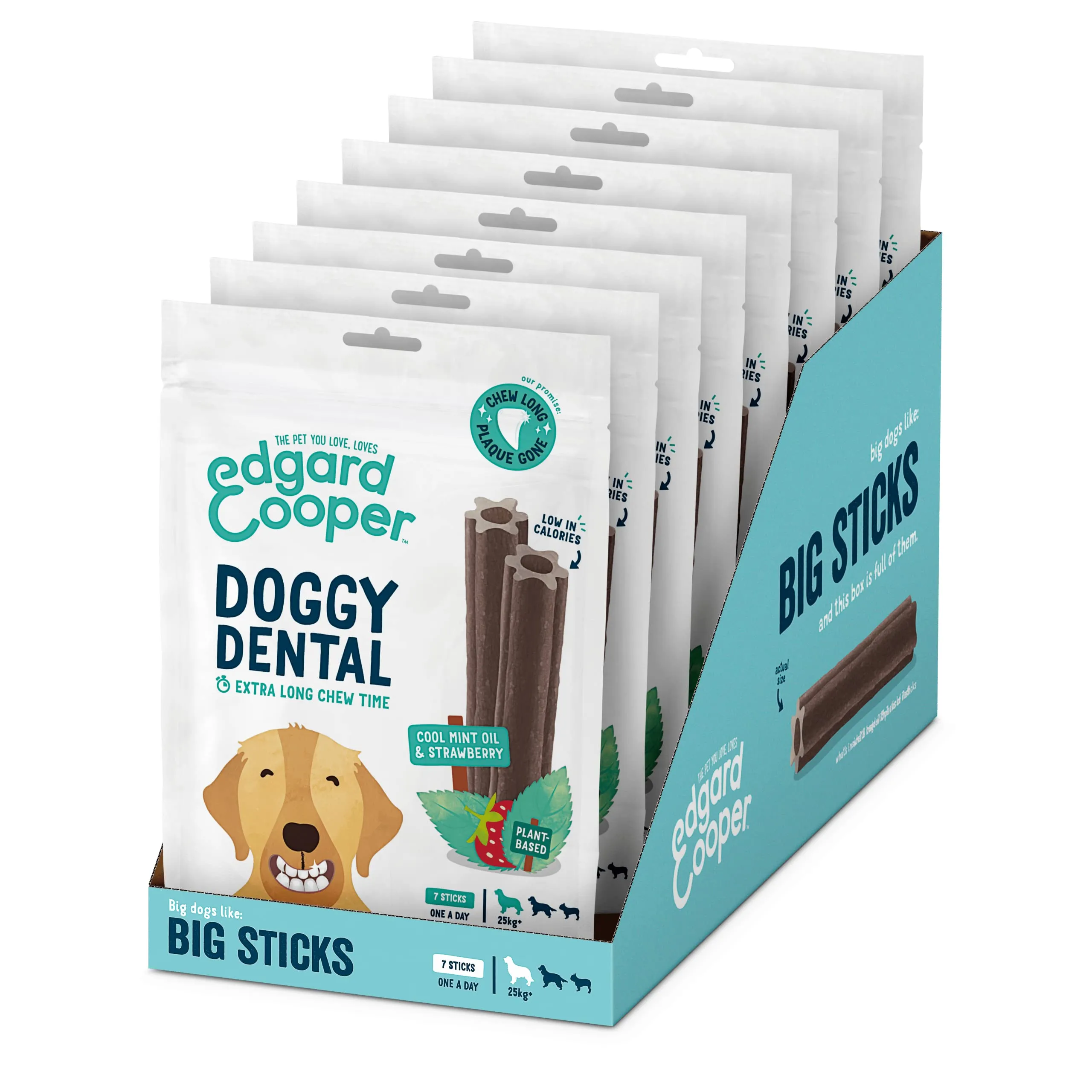 Edgard & Cooper Snack per Cane Stick Dentali Naturale Menta e Fragola, Grande, confezione da 8x7 - immagine 1