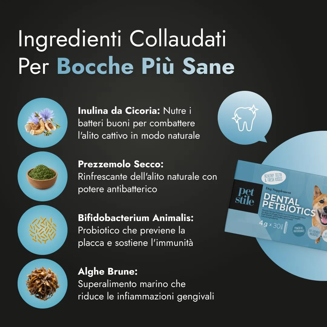 Petstile Dental PetBiotics Integratore Naturale per Salute Orale Cani, Polvere con Probiotici ed Erbe, 3x 120 g - immagine 4