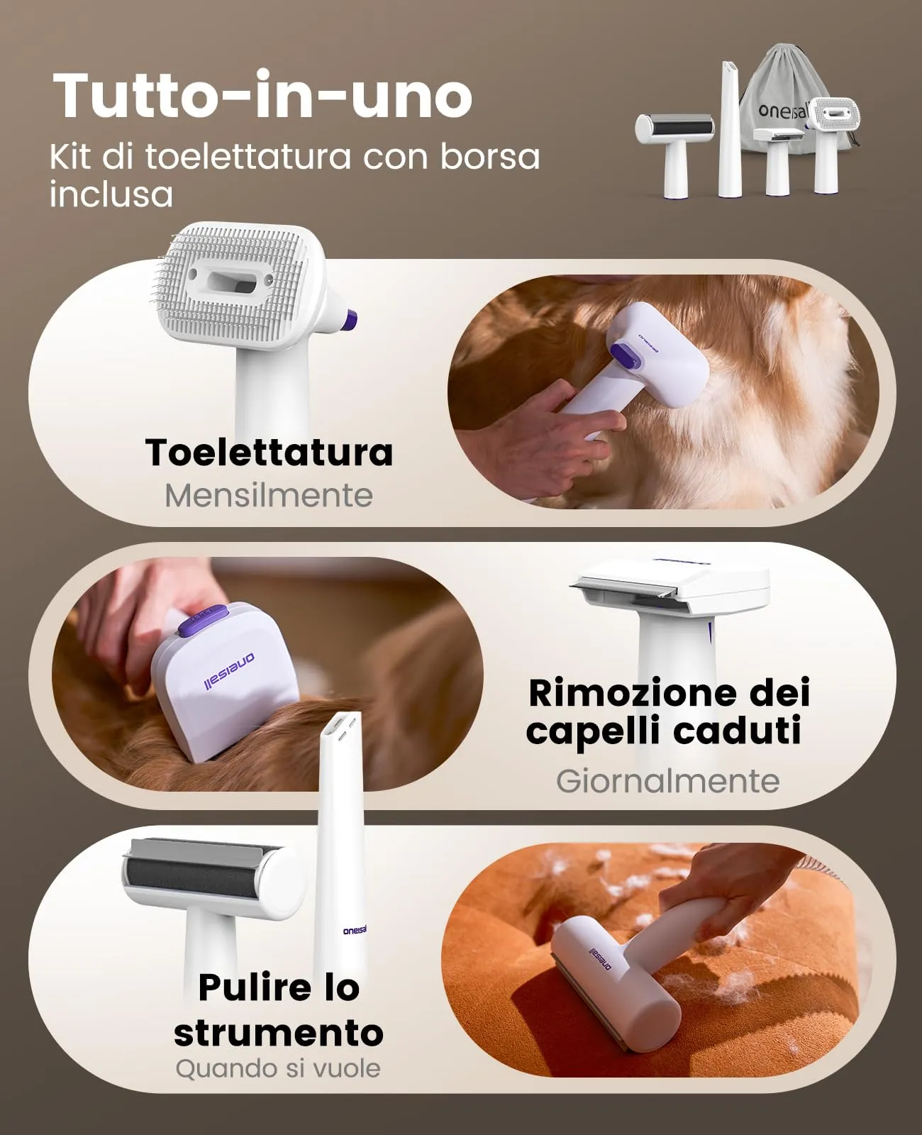 oneisall Aspirapolvere per cani con spazzola LM5 - immagine 2