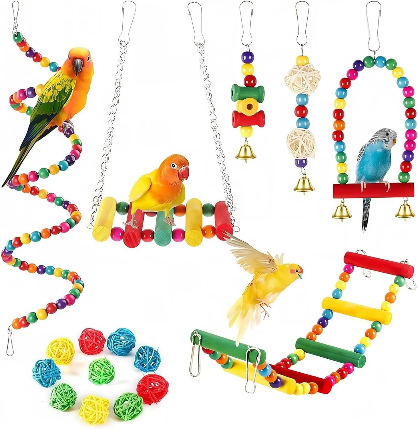 Dexpally Set di 16 Giochi per Pappagalli in Legno per Voliera, Uccelli, Conure e Inseparabili - immagine 1