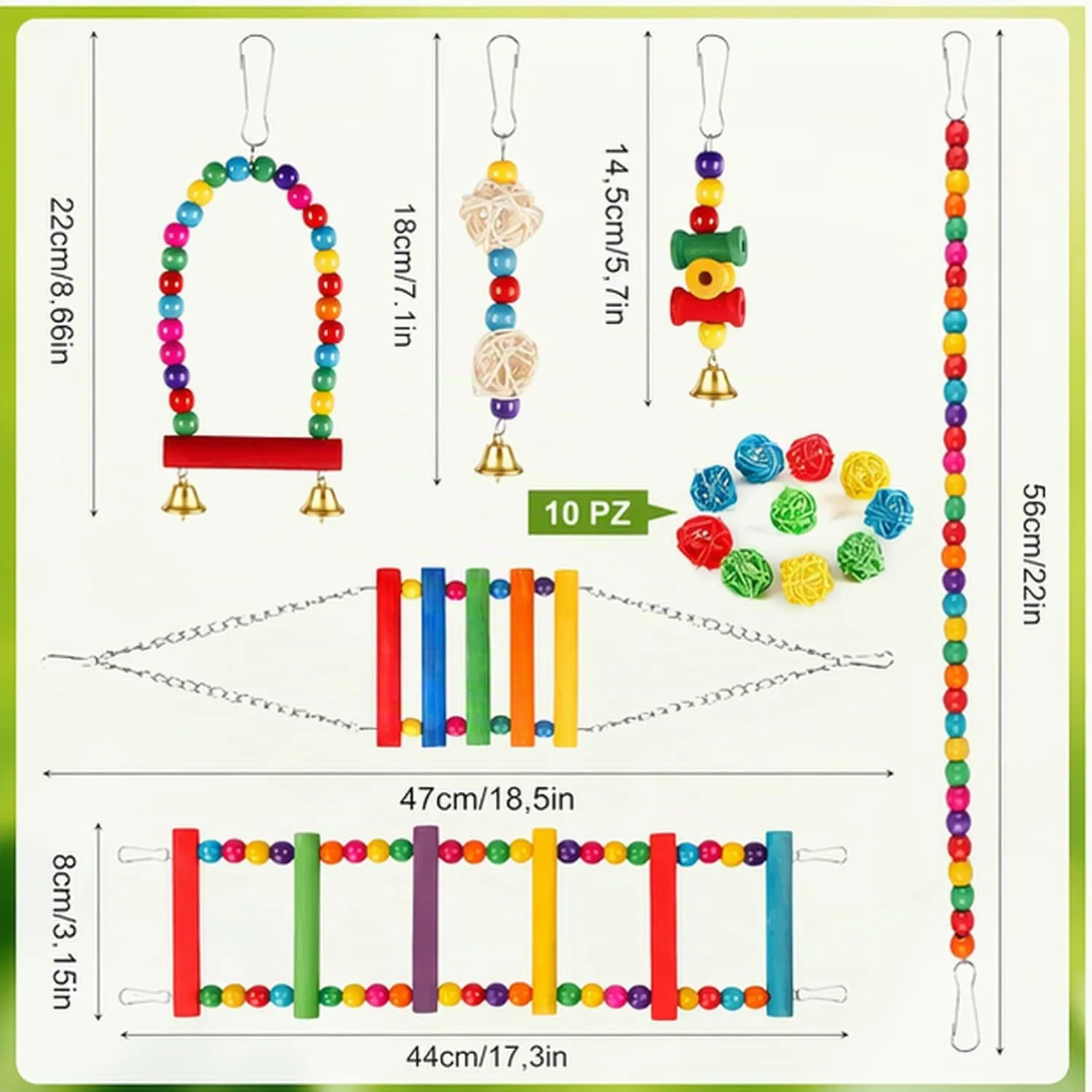 Dexpally Set di 16 Giochi per Pappagalli in Legno per Voliera, Uccelli, Conure e Inseparabili - immagine 2