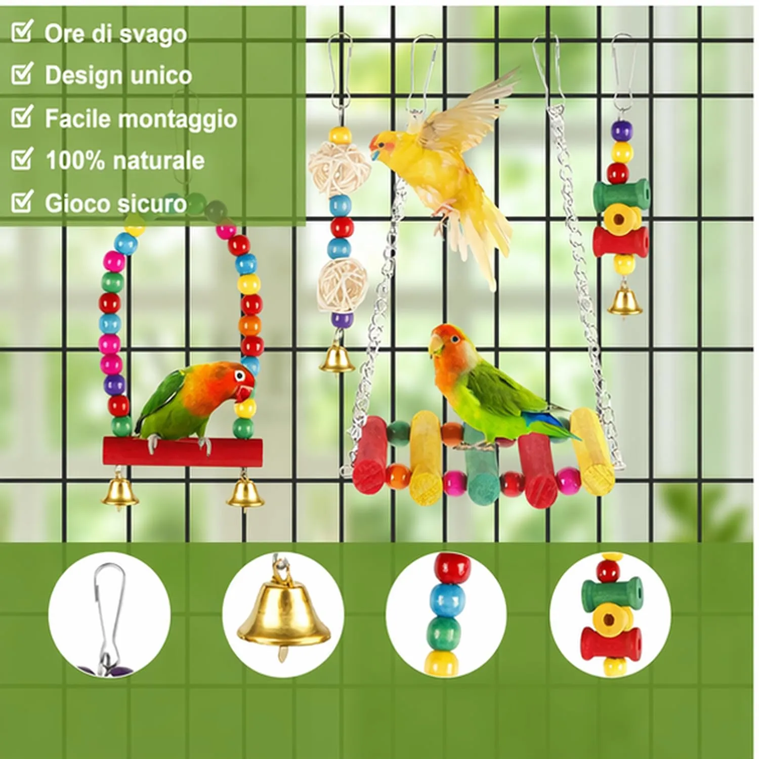Dexpally Set di 16 Giochi per Pappagalli in Legno per Voliera, Uccelli, Conure e Inseparabili - immagine 3