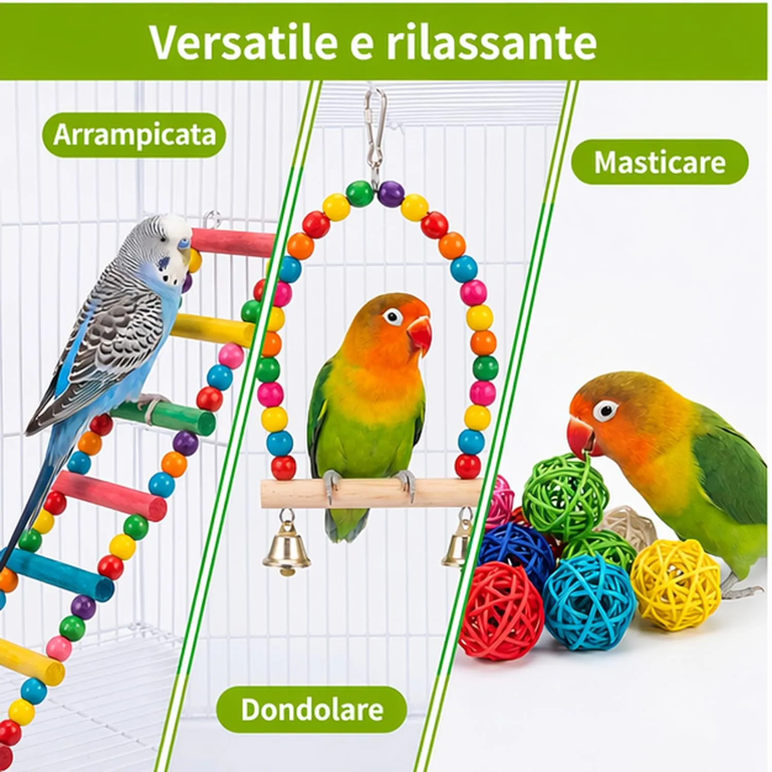 Dexpally Set di 16 Giochi per Pappagalli in Legno per Voliera, Uccelli, Conure e Inseparabili - immagine 4