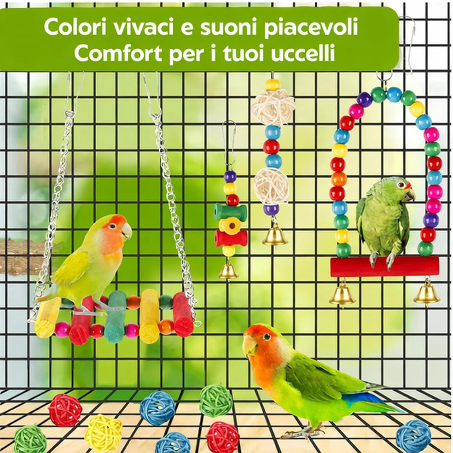 Dexpally Set di 16 Giochi per Pappagalli in Legno per Voliera, Uccelli, Conure e Inseparabili - immagine 5