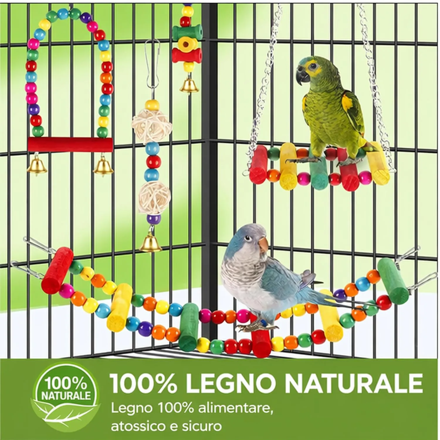 Dexpally Set di 16 Giochi per Pappagalli in Legno per Voliera, Uccelli, Conure e Inseparabili - immagine 6