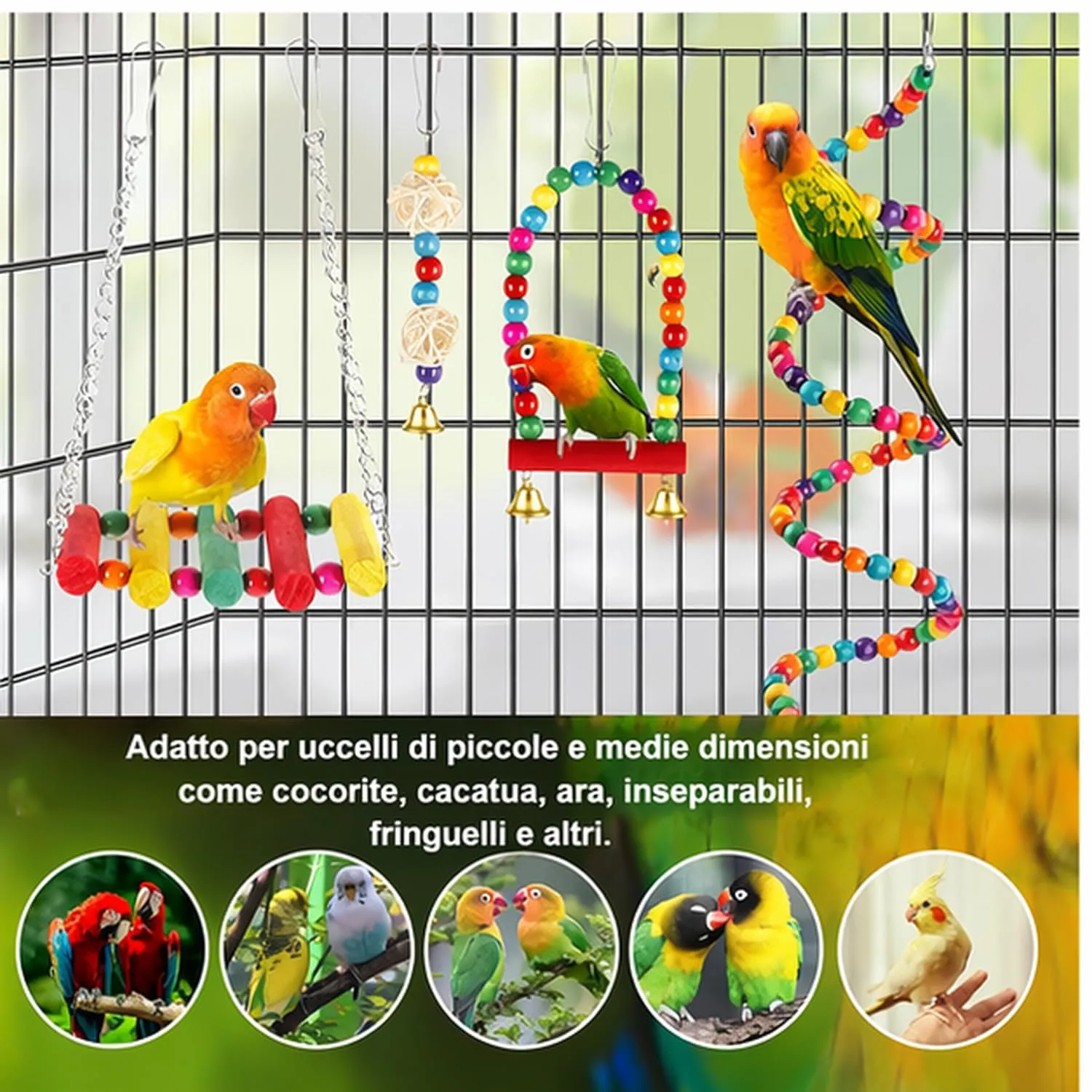 Dexpally Set di 16 Giochi per Pappagalli in Legno per Voliera, Uccelli, Conure e Inseparabili - immagine 7