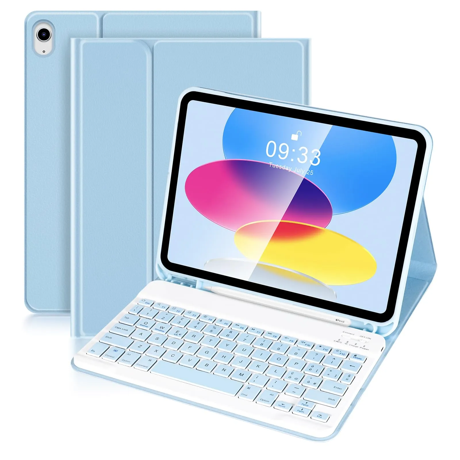 SOPPY Custodia con Tastiera Bluetooth per iPad 11ª Generazione 11 Pollici 2025 e 10ª Generazione 10,9 Pollici 2022, Cover Protettiva Staccabile con Slot per Penna, Layout Italiano, Azzurro - immagine 1