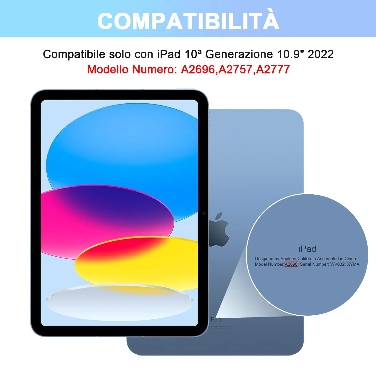 SOPPY Custodia con Tastiera Bluetooth per iPad 11ª Generazione 11 Pollici 2025 e 10ª Generazione 10,9 Pollici 2022, Cover Protettiva Staccabile con Slot per Penna, Layout Italiano, Azzurro - immagine 2