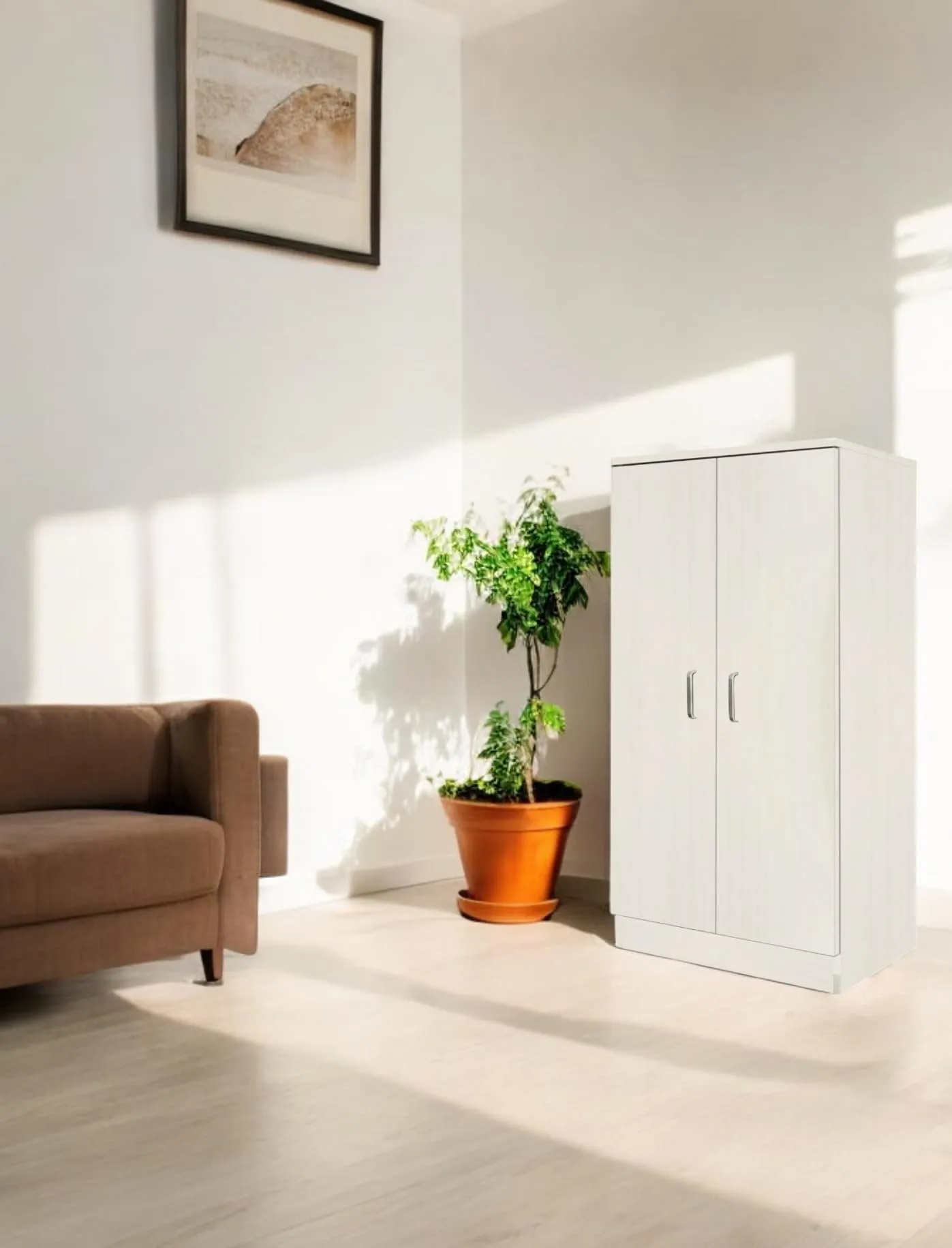 eacommerce Mobile Armadio Multiuso in Legno Scarpiera 2 Ante 6 Ripiani 55x36x108H cm Bianco Nordico - immagine 5