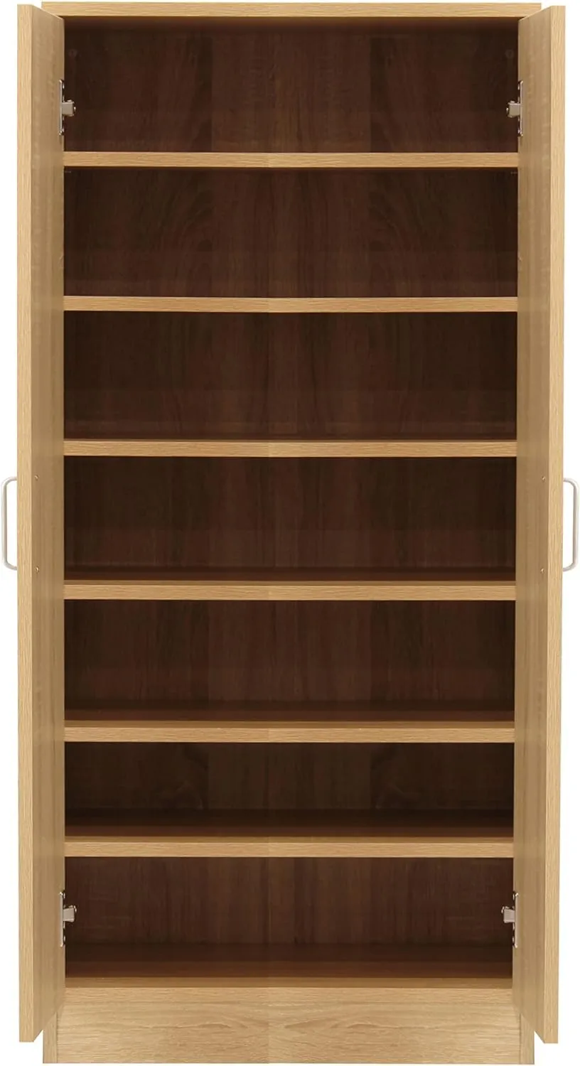 eacommerce Mobile Armadio Multiuso in Legno Scarpiera, 2 Ante, 6 Ripiani, 55x36x108 cm, Rovere - immagine 2