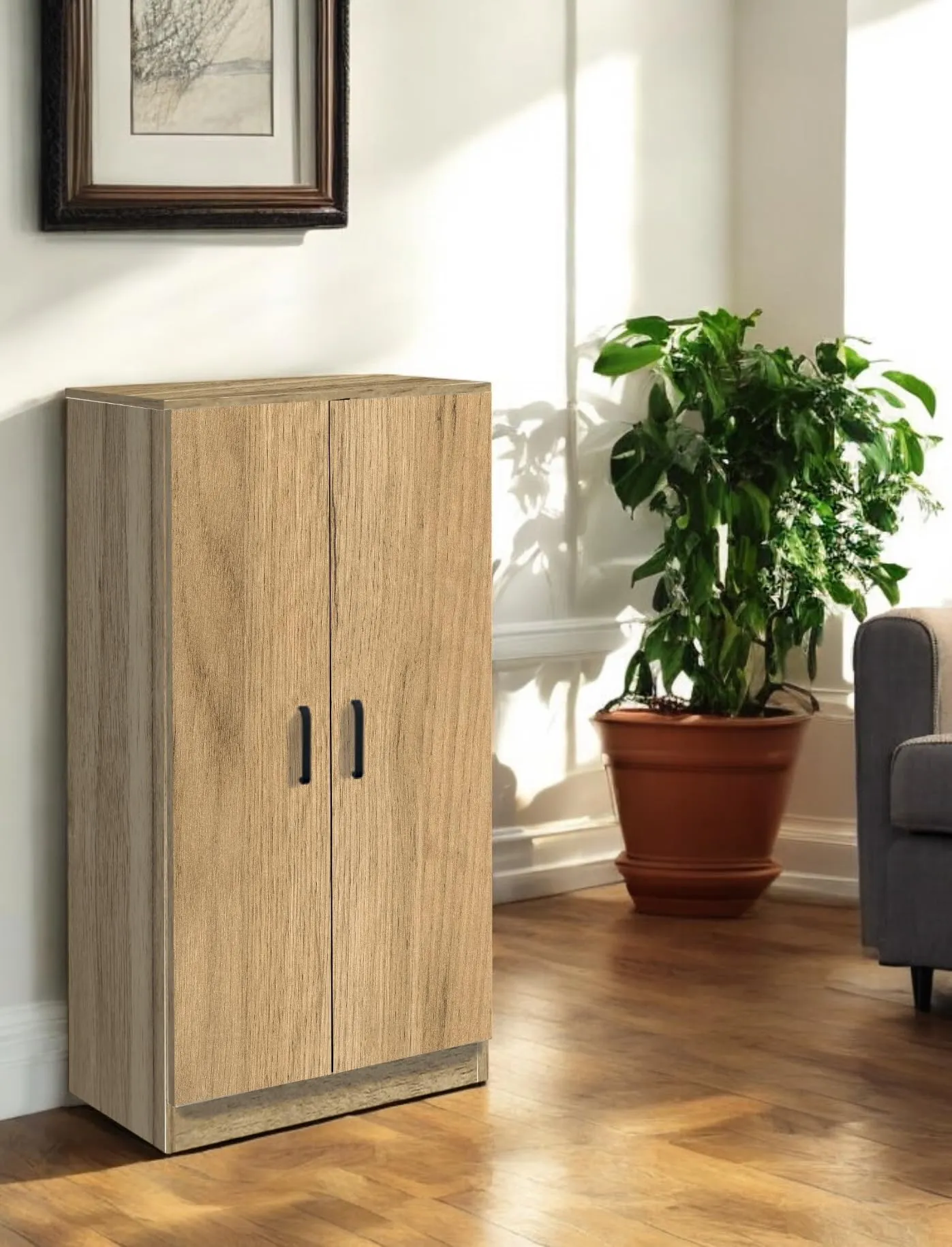 eacommerce Mobile Armadio Multiuso in Legno Scarpiera, 2 Ante, 6 Ripiani, 55x36x108 cm, Rovere - immagine 4