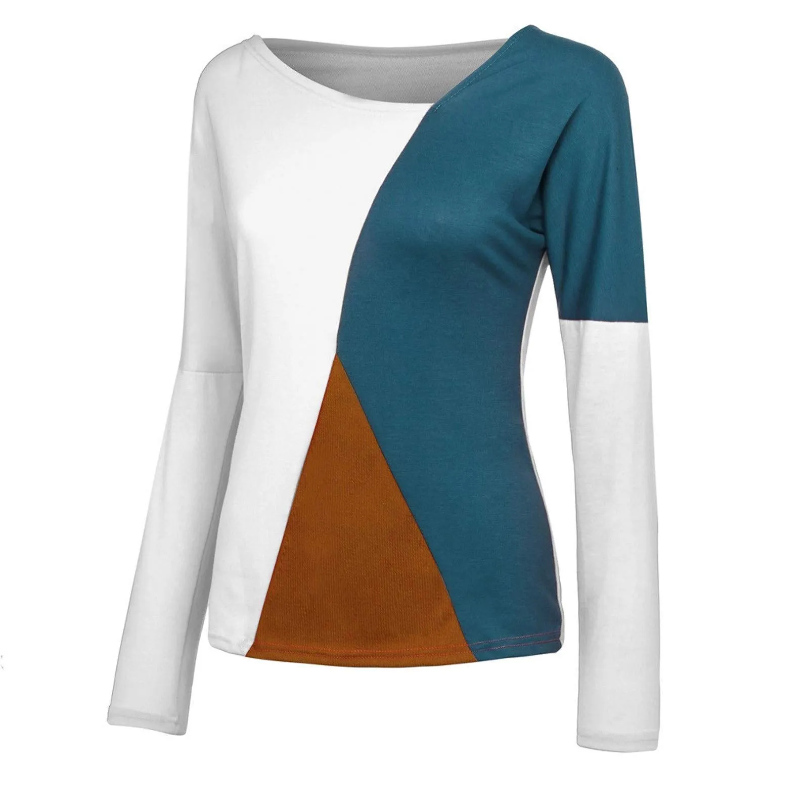 Uwdiohq Donna Bluse Camicia Lunga Grigia Maniche Lunghe Splicing Colore - immagine 6