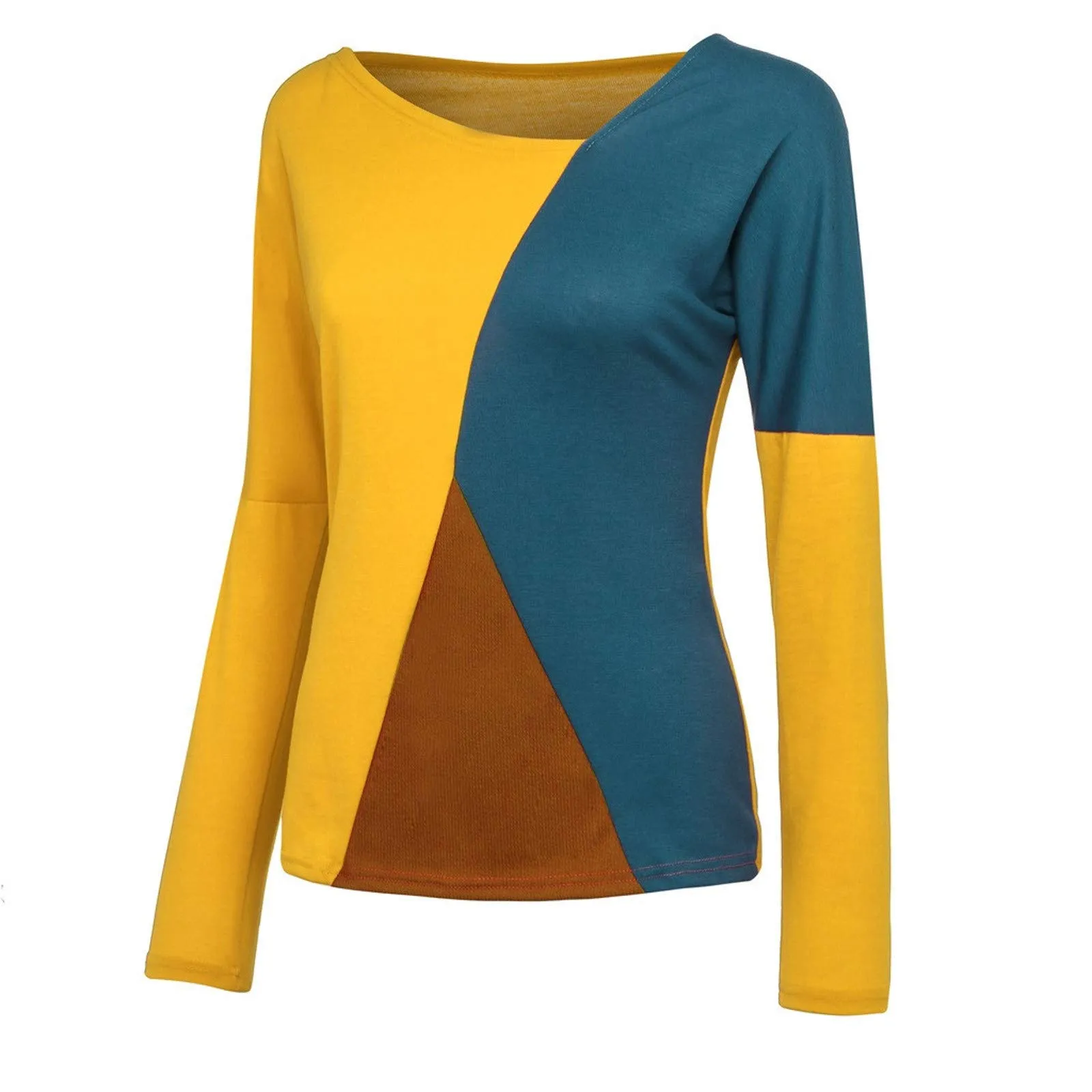 Uwdiohq Donna Blusa Manica Lunga Grigia Splicing Colore 5XL - immagine 5