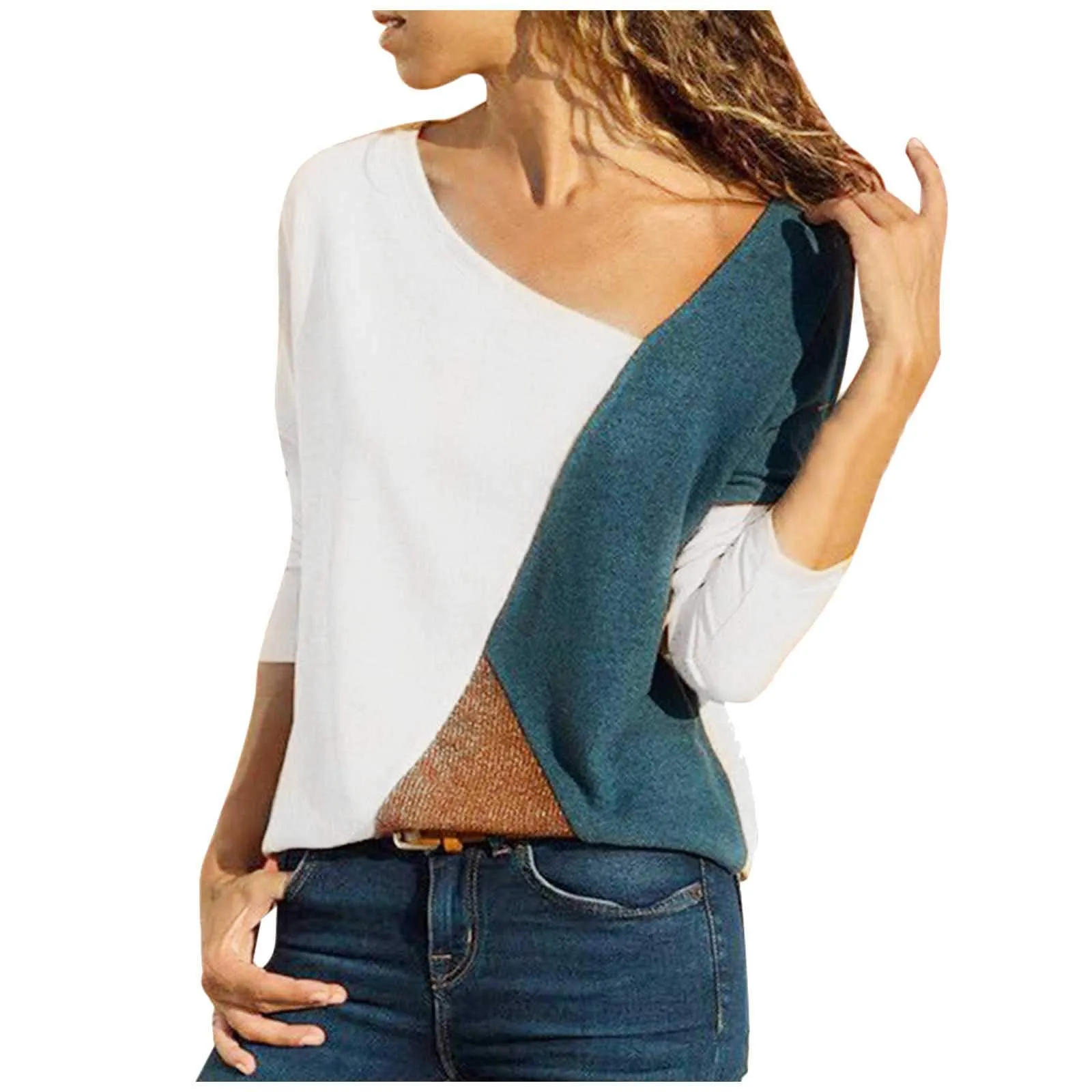 Uwdiohq Donna Blusa Camicia Lunga Grigia con Colore Splicing e Maniche Lunghe - immagine 1