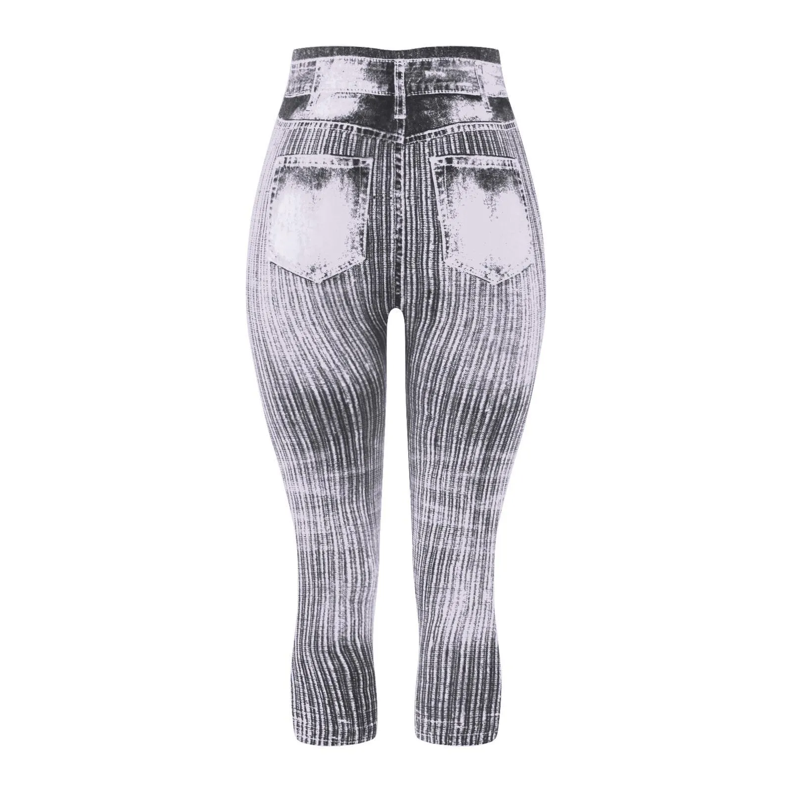 BOTCAM Leggings Capri da donna a 3/4 effetto jeans a vita alta con tasche, Grigio, XL - immagine 7