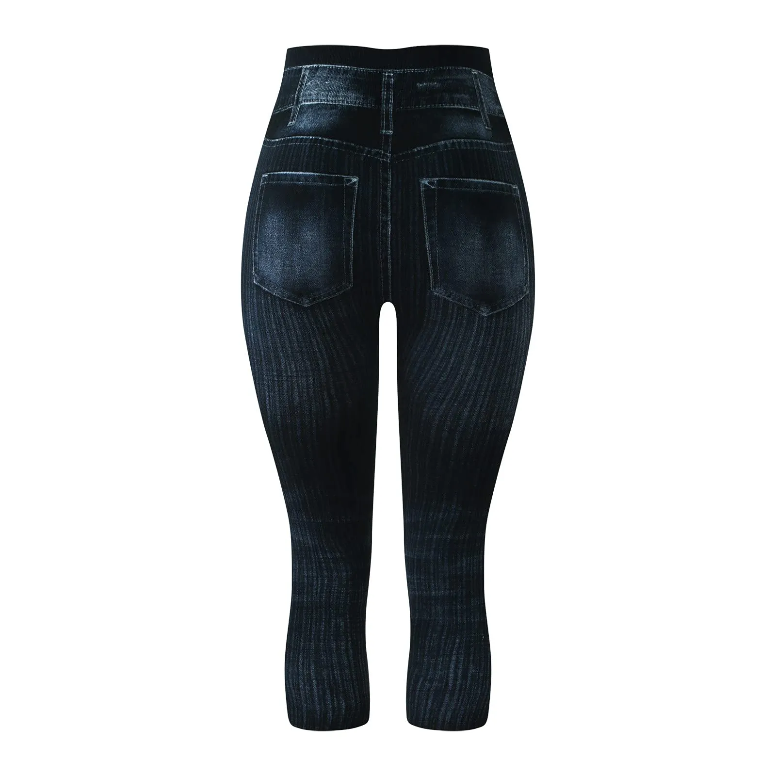 BOTCAM Leggings Capri da Donna 3/4 Effetto Jeans a Vita Alta con Tasche, Nero, XL - immagine 6