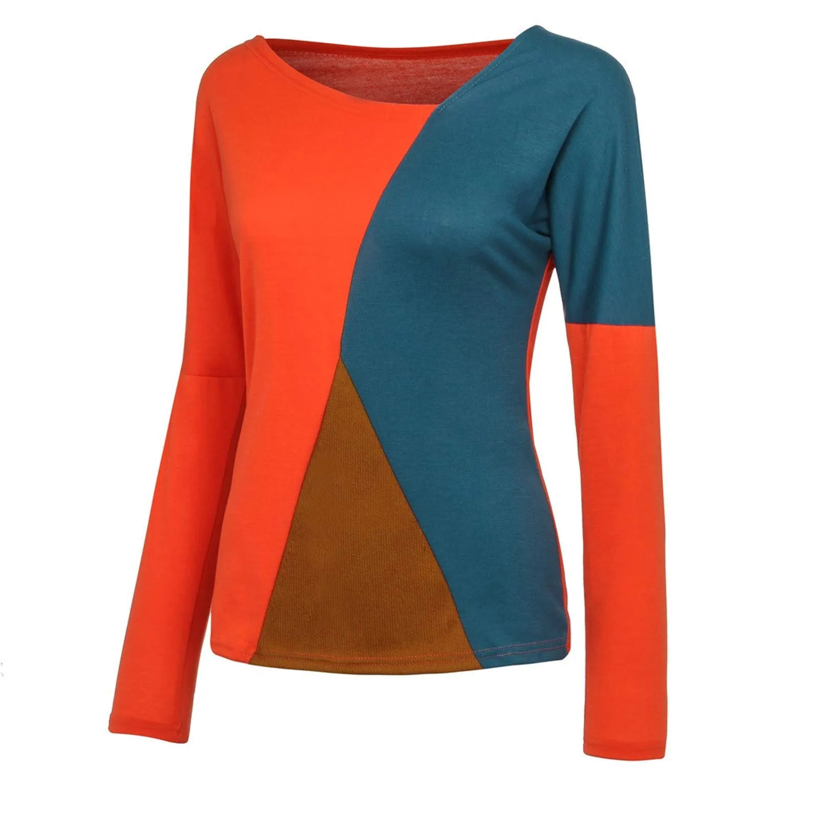 Uwdiohq Donna Bluse Camicia Lunga Grigia Maniche Lunghe Splicing Colore - immagine 4