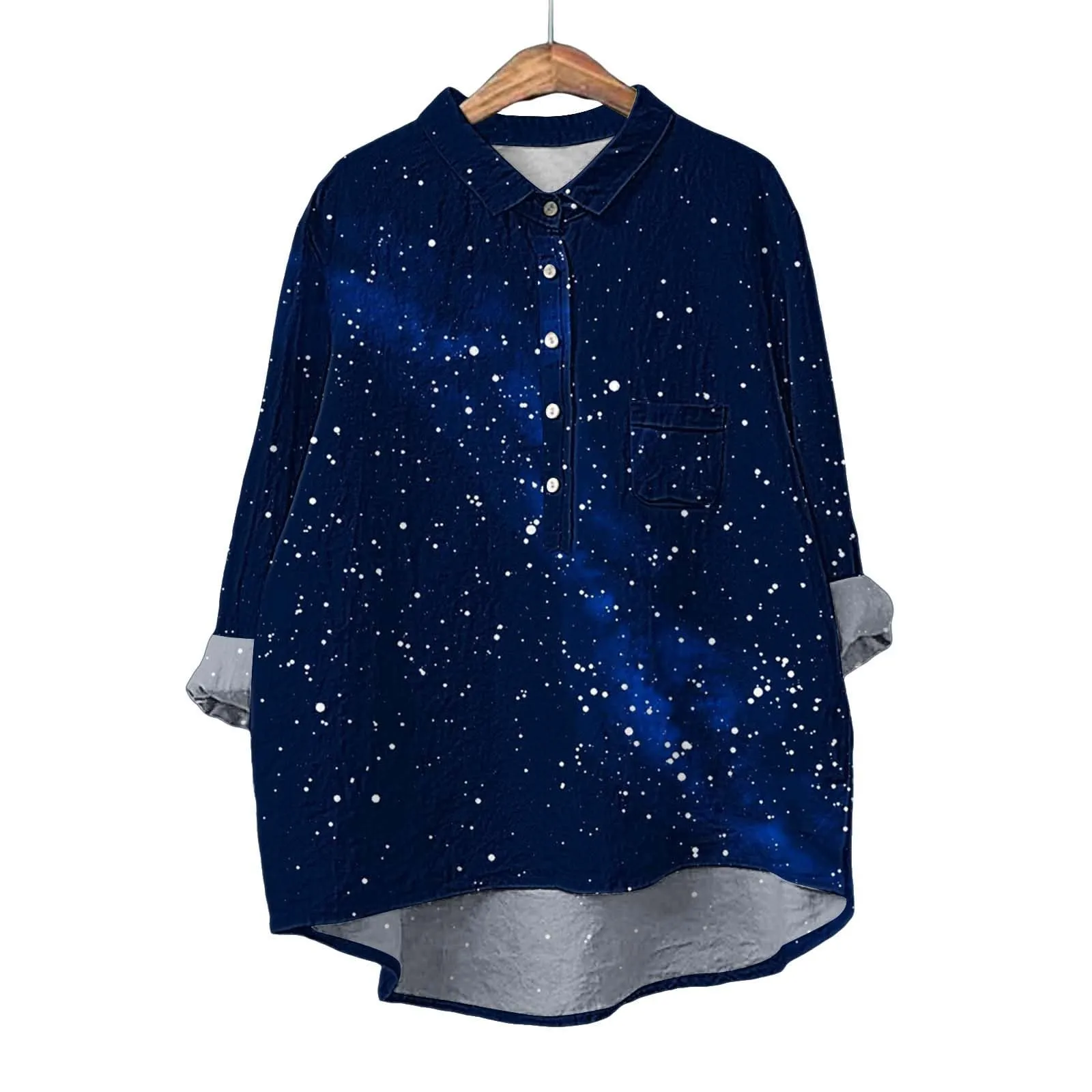 Cocila Camicia in Cotone Donna Blu Scuro Manica Lunga - immagine 2