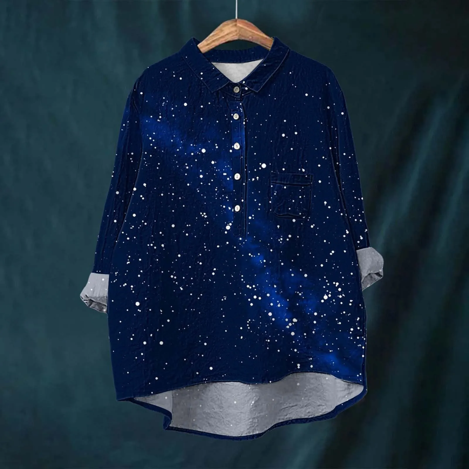 Cocila Camicia in Cotone Donna Blu Scuro Manica Lunga - immagine 3