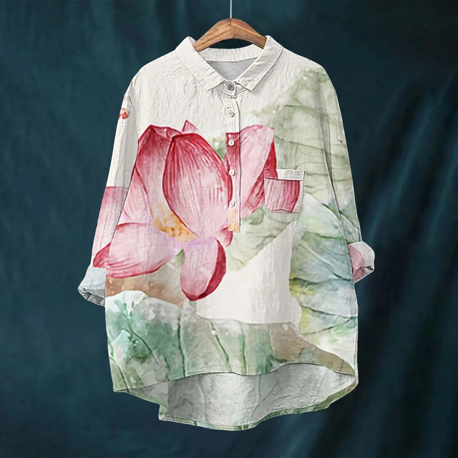 Cocila Camicia Donna in Lino, Cotone e Raso - Floreale Rosa Caldo XXL - immagine 2