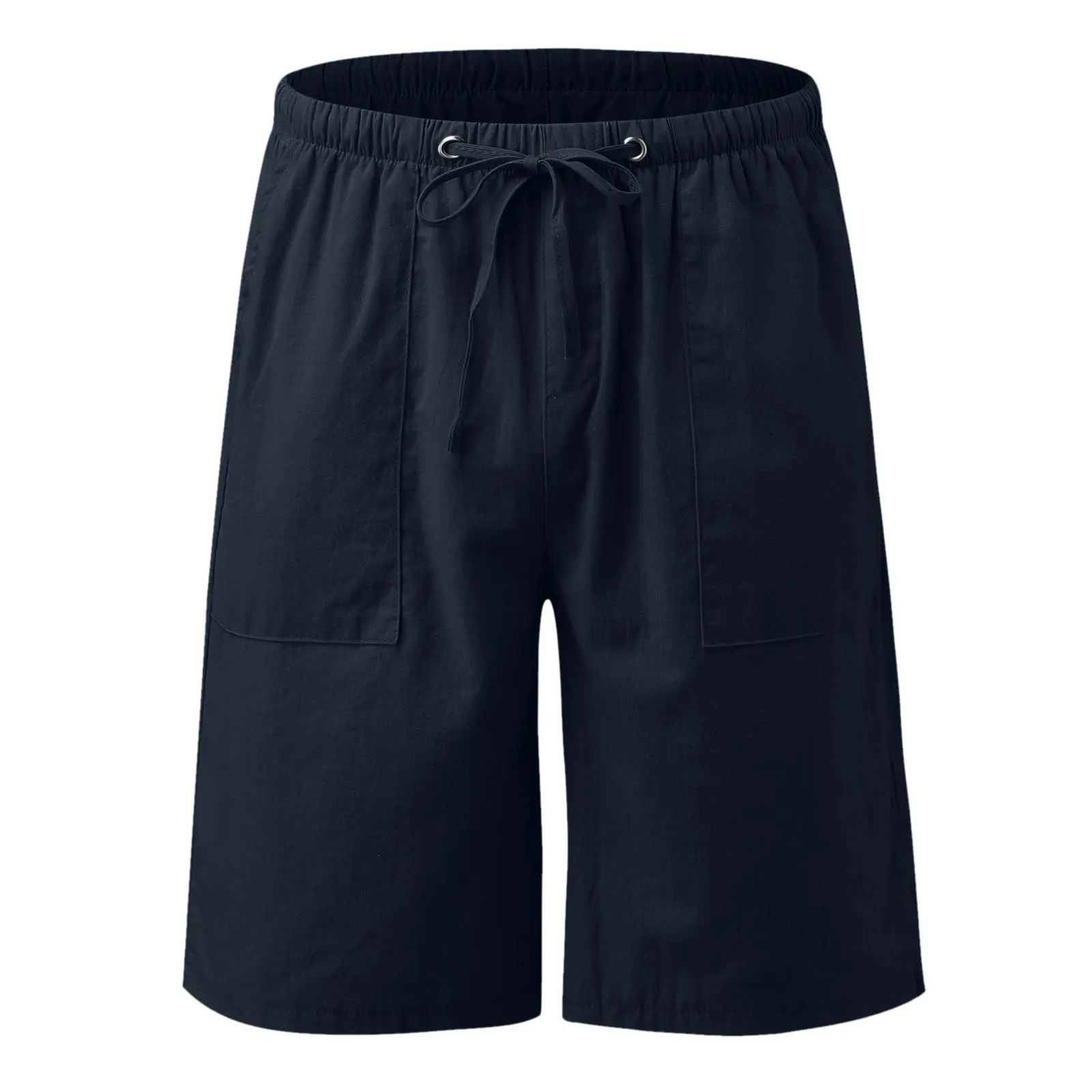 Generico Bermuda Donna in Cotone e Lino, Pantaloncini Sportivi a Gamba Larga con Vita Elastica - immagine 2