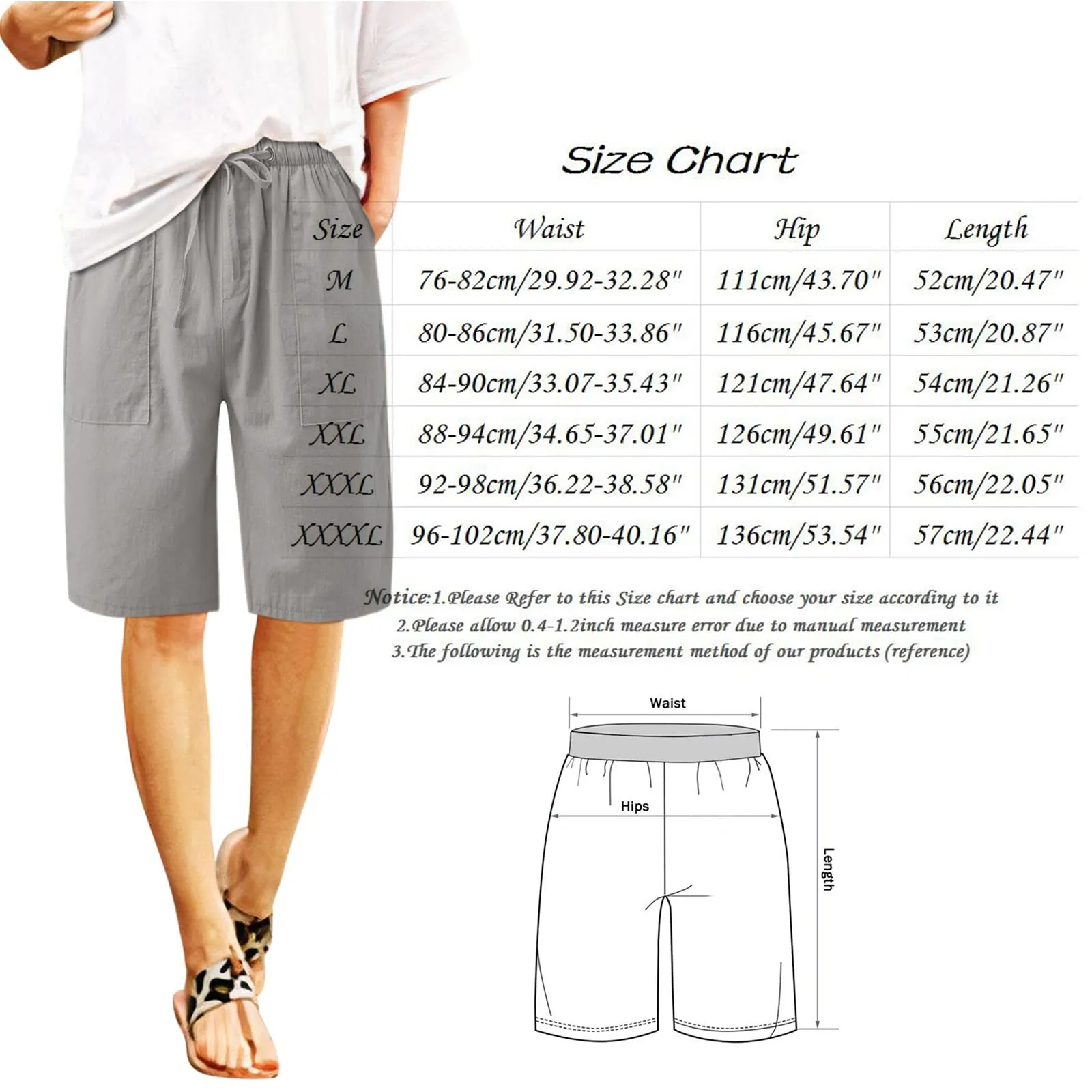 Generico Bermuda Donna Estivi Curvy, Pantaloncini Vita Alta Lunghezza al Ginocchio Cargo con Tasche per Trekking, Viaggi e Sport - immagine 6
