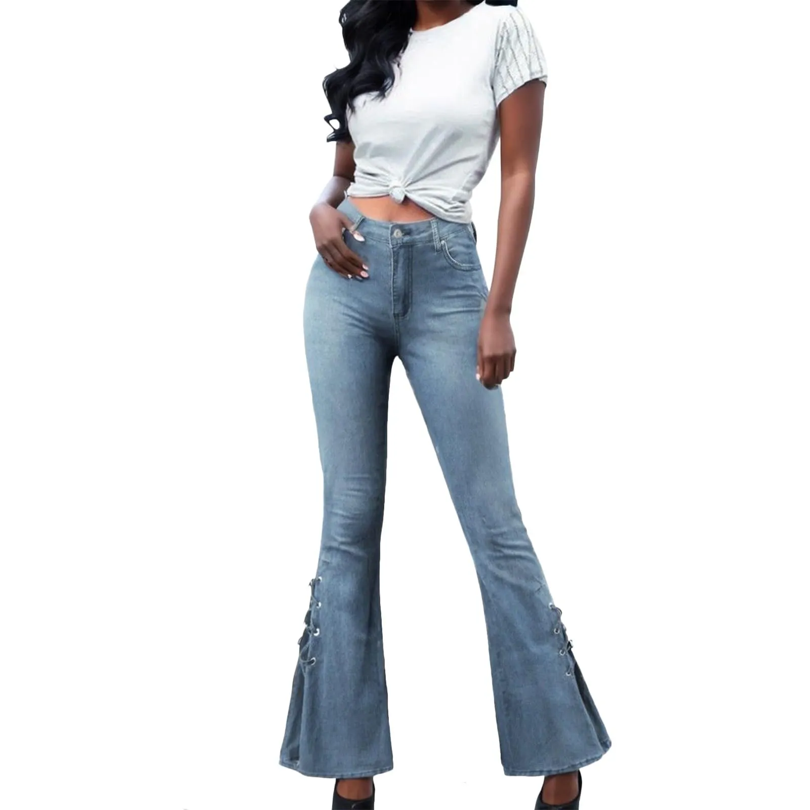 Generico Jeans Donna Flared a Zampa di Elefante, Vita Alta Push Up, Bootcut Elasticizzati, Effetto Vissuto Retro - immagine 3