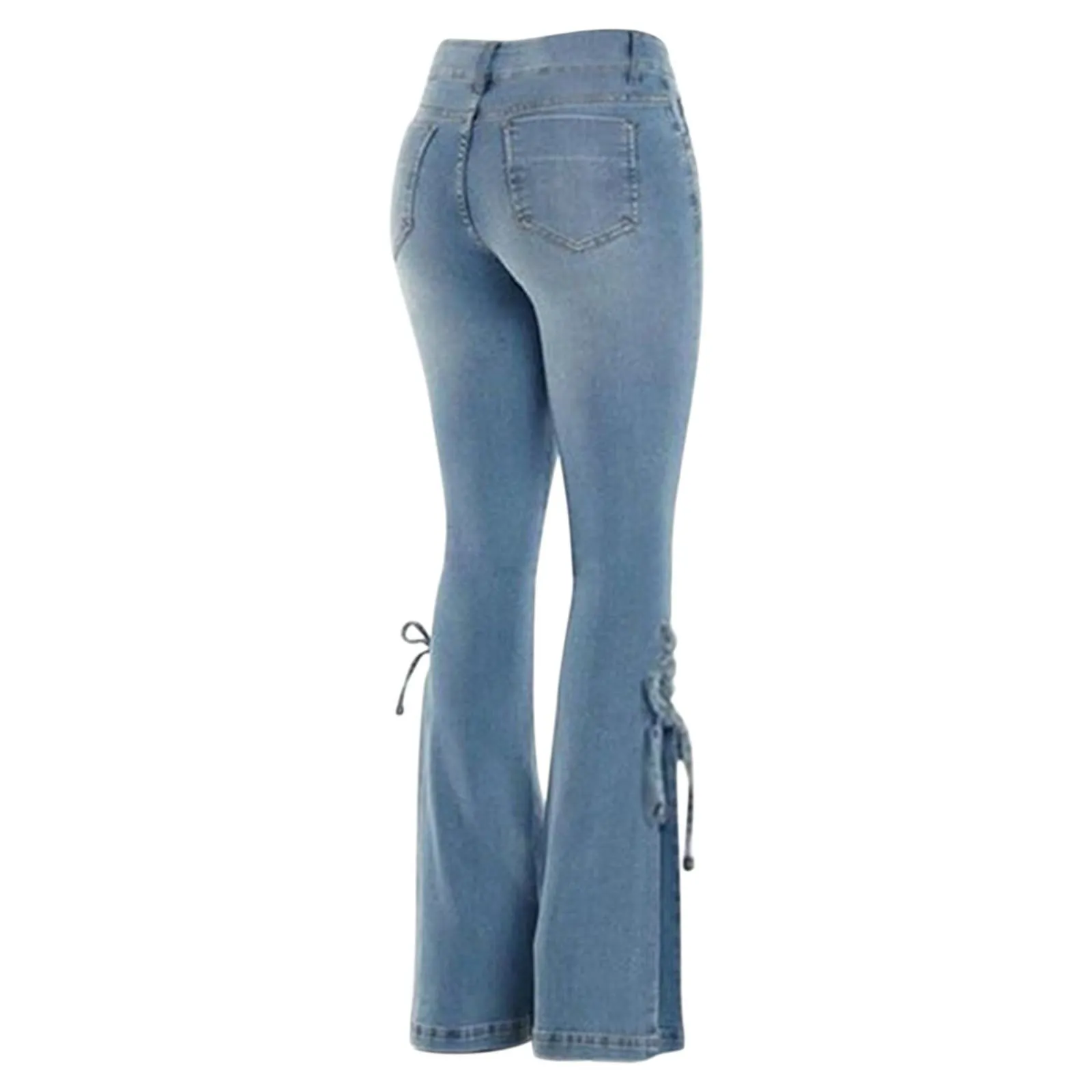 Generico Jeans Donna Flared a Zampa di Elefante, Pantaloni Vita Alta Push Up Bootcut Elasticizzati, Effetto Vissuto Retrò - immagine 4
