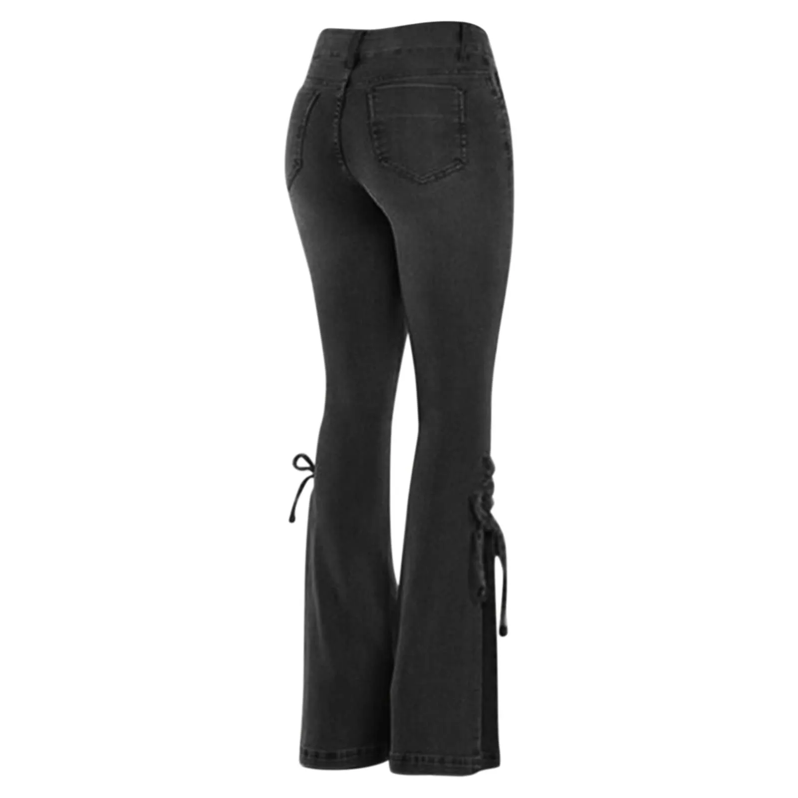 Generico Jeans Donna Flared a Zampa d'Elefante Vita Alta Push Up Elasticizzati Effetto Vissuto Retrò - immagine 2
